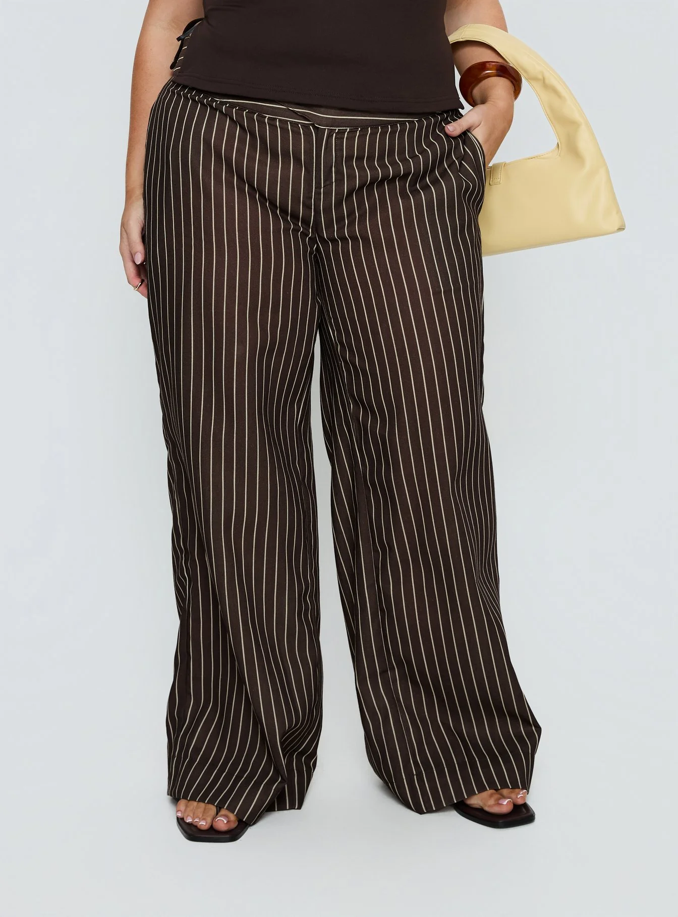 Winslie Thick Waistband Buckle Pants Chocolate Stripe Curve