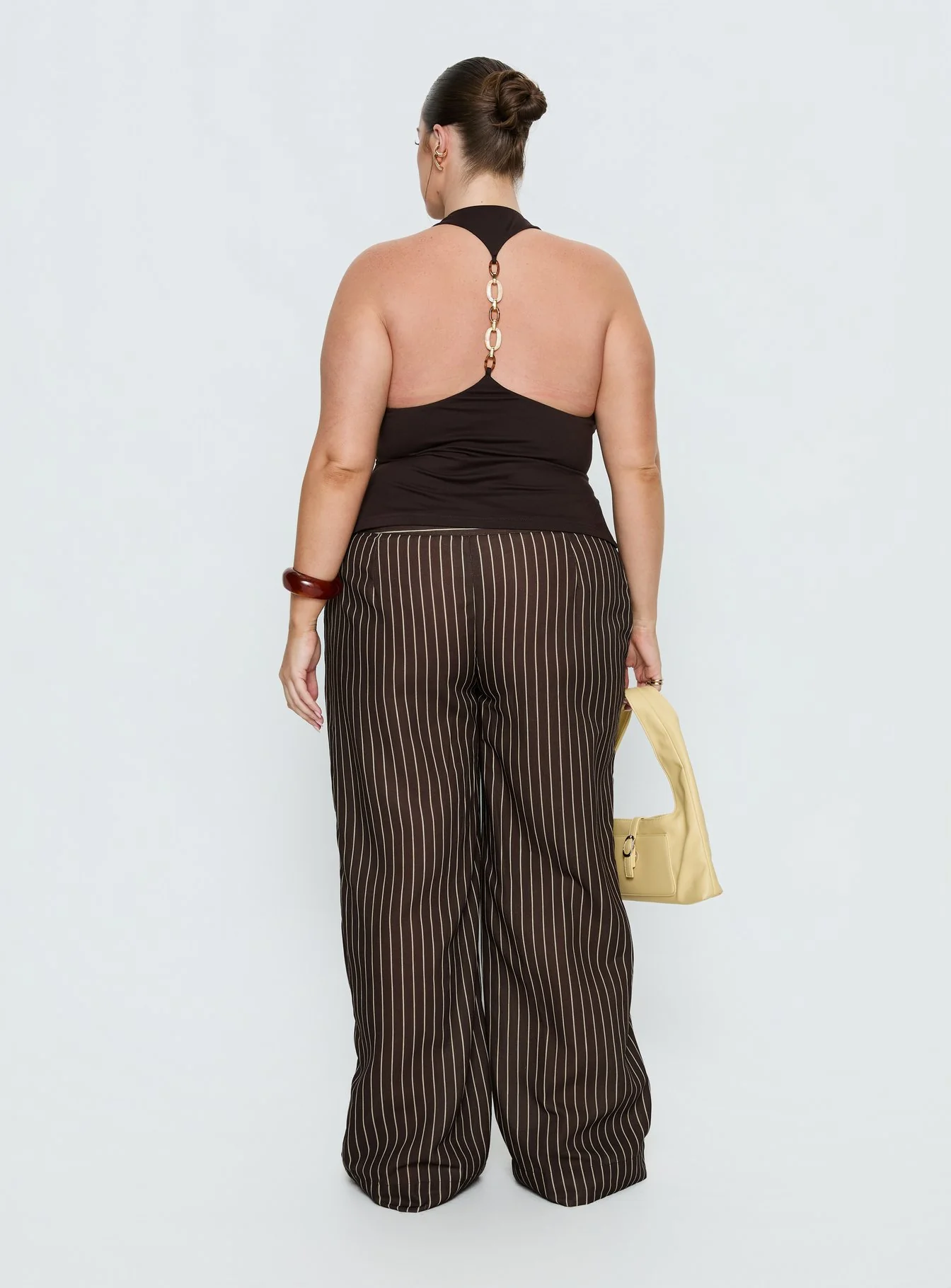 Winslie Thick Waistband Buckle Pants Chocolate Stripe Curve - Image 4