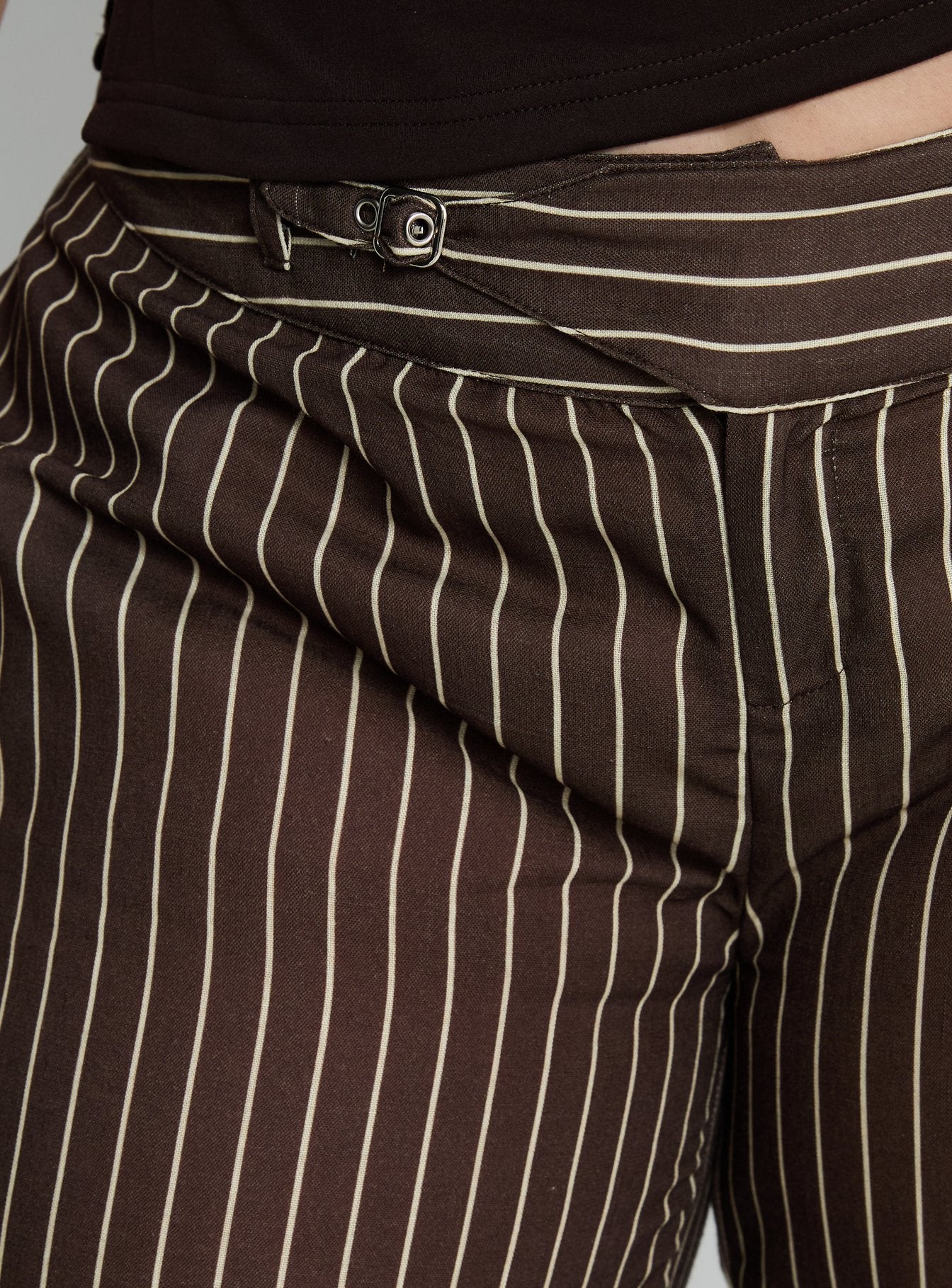 Winslie Thick Waistband Buckle Pants Chocolate Stripe Curve - Image 5