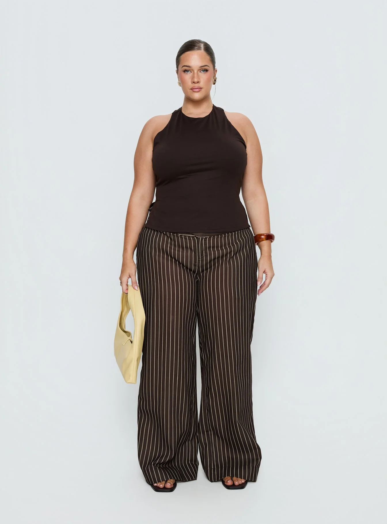 Winslie Thick Waistband Buckle Pants Chocolate Stripe Curve - Image 6