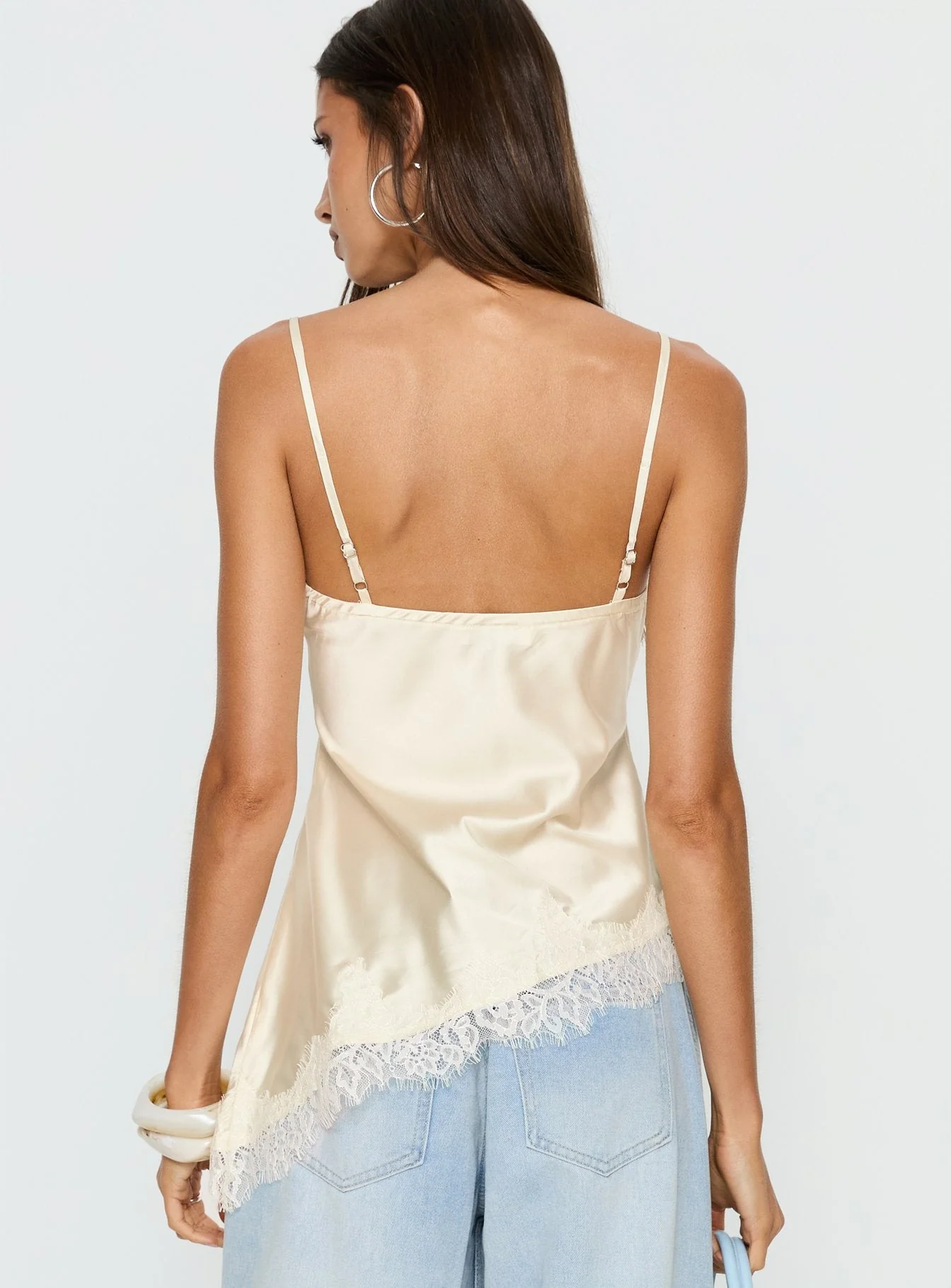 Winta Lace Trim Asymmetrical Satin Top Cream - Image 5