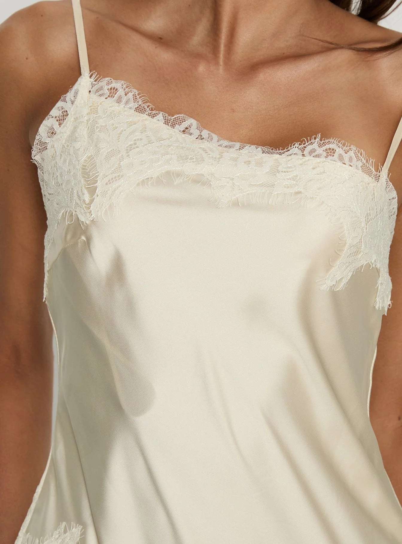 Winta Lace Trim Asymmetrical Satin Top Cream - Image 6