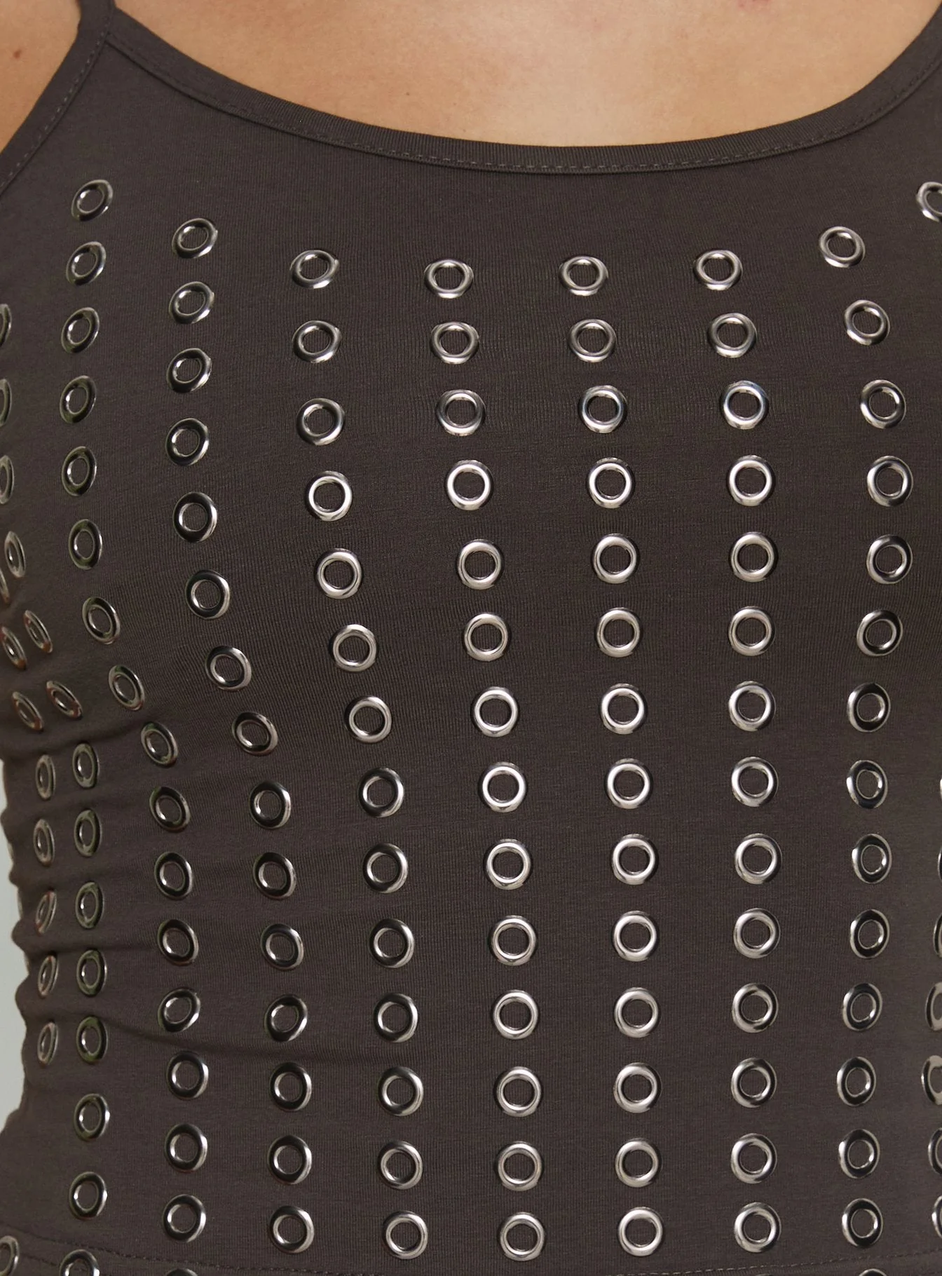Winter Solstice Scoop Neck Eyelet Detail Top Dark Slate - Image 6