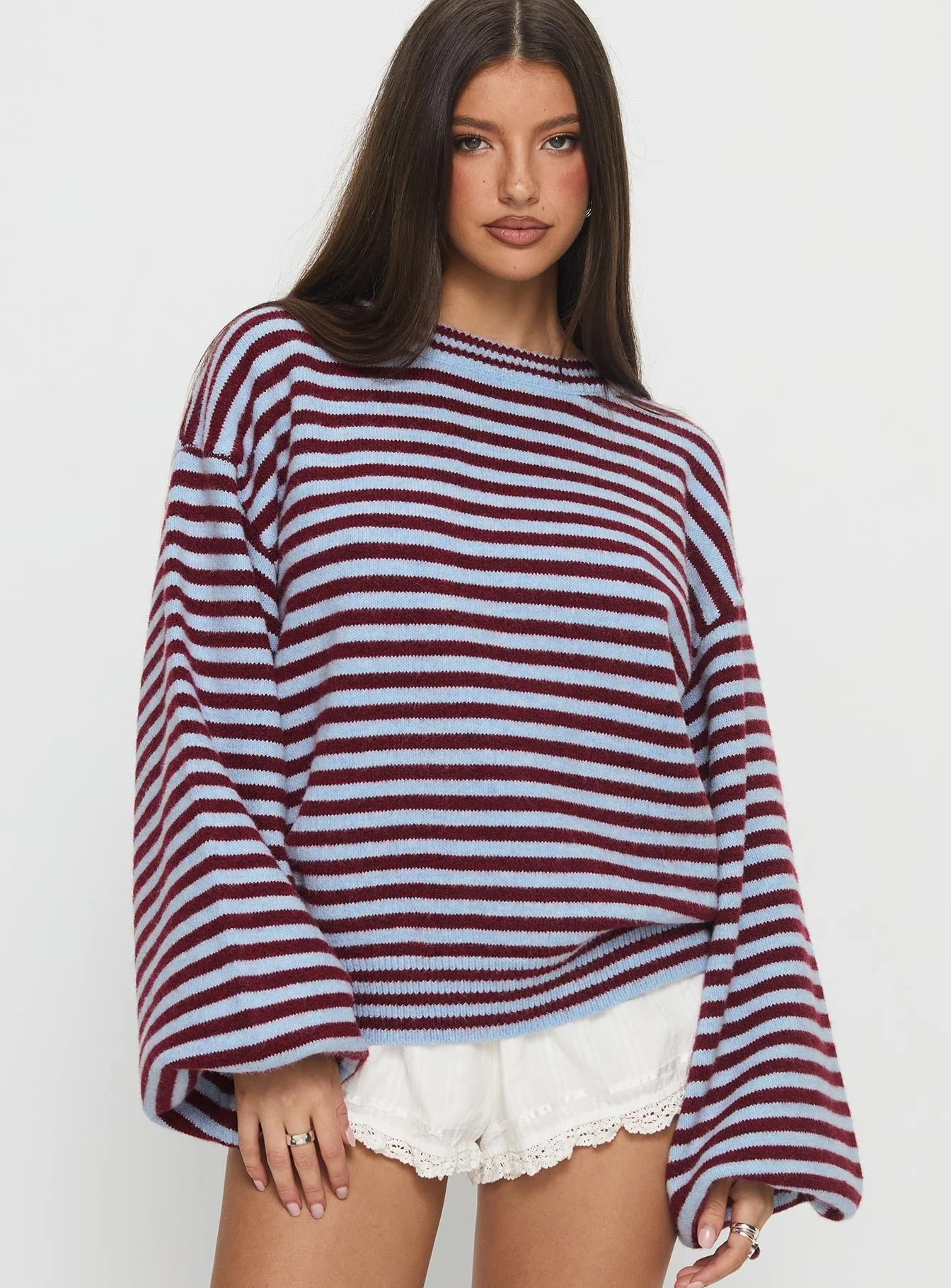 Winter Stroll Knit Sweater Blue Stripe - Image 2