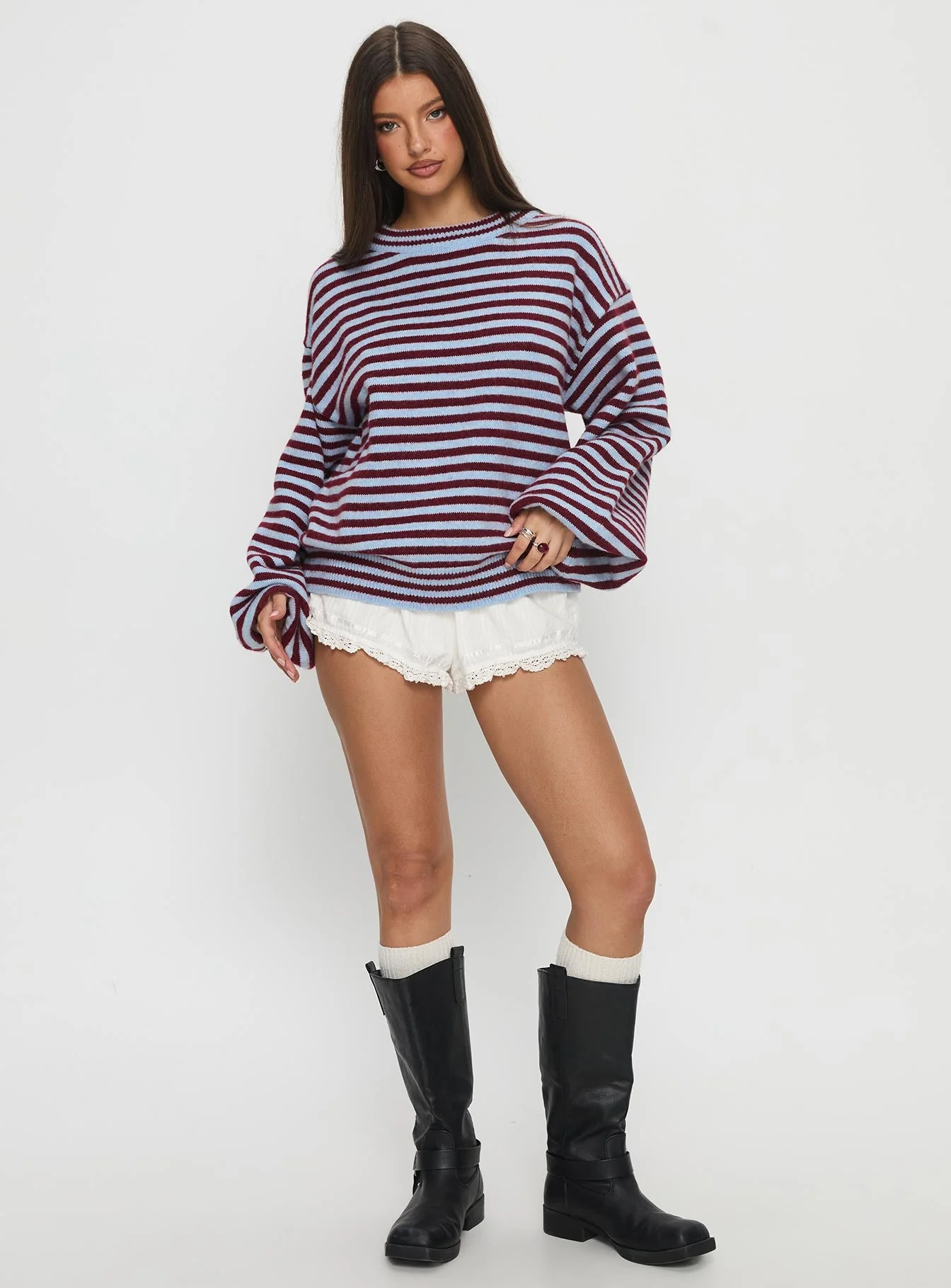 Winter Stroll Knit Sweater Blue Stripe - Image 3