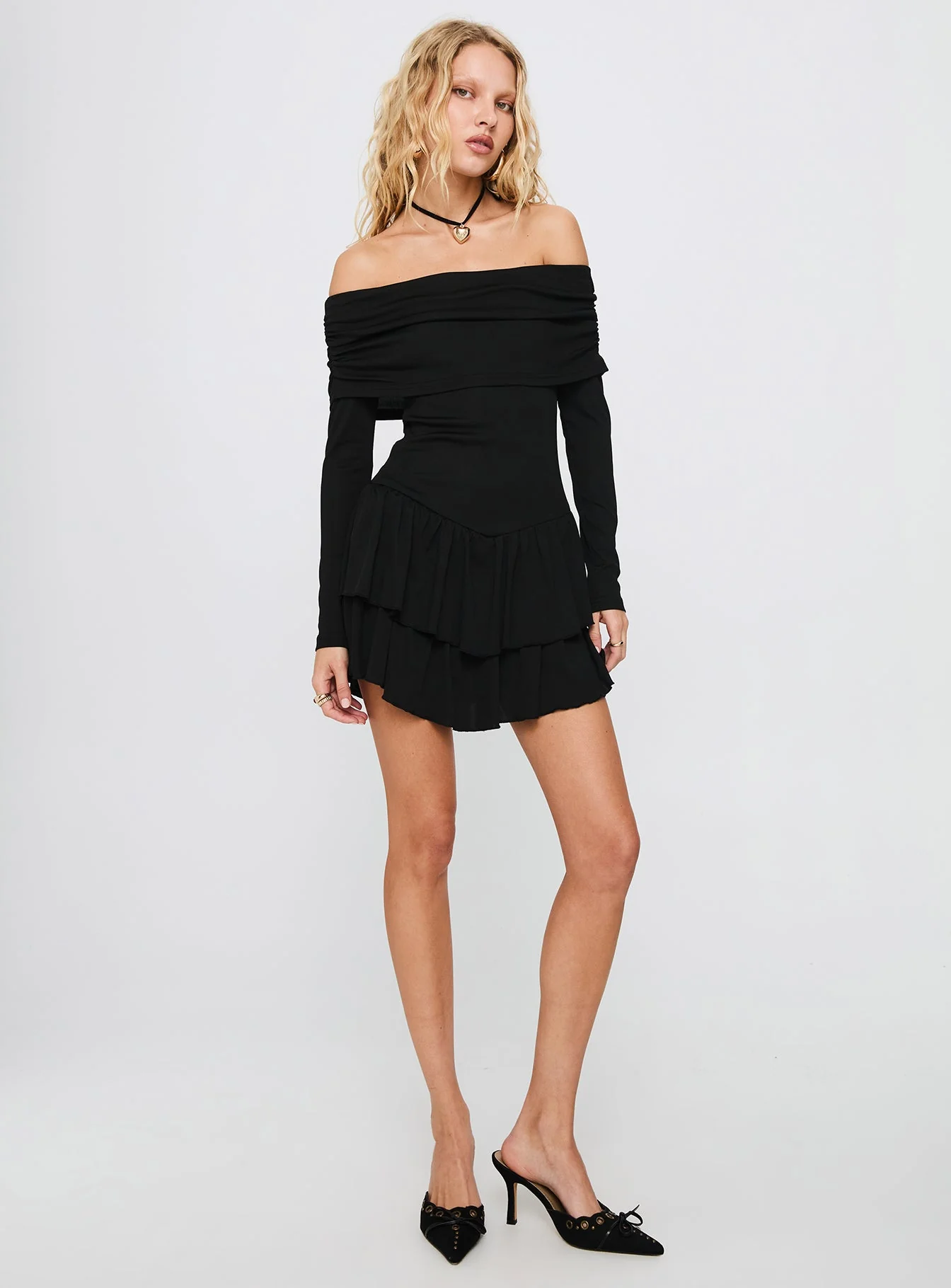 Wispy Long Sleeve Off Shoulder Playsuit Black - Image 2