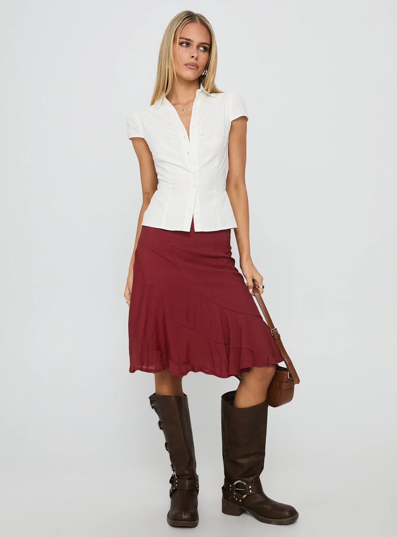 With Kindness Midi Skirt Burgundy - Image 2
