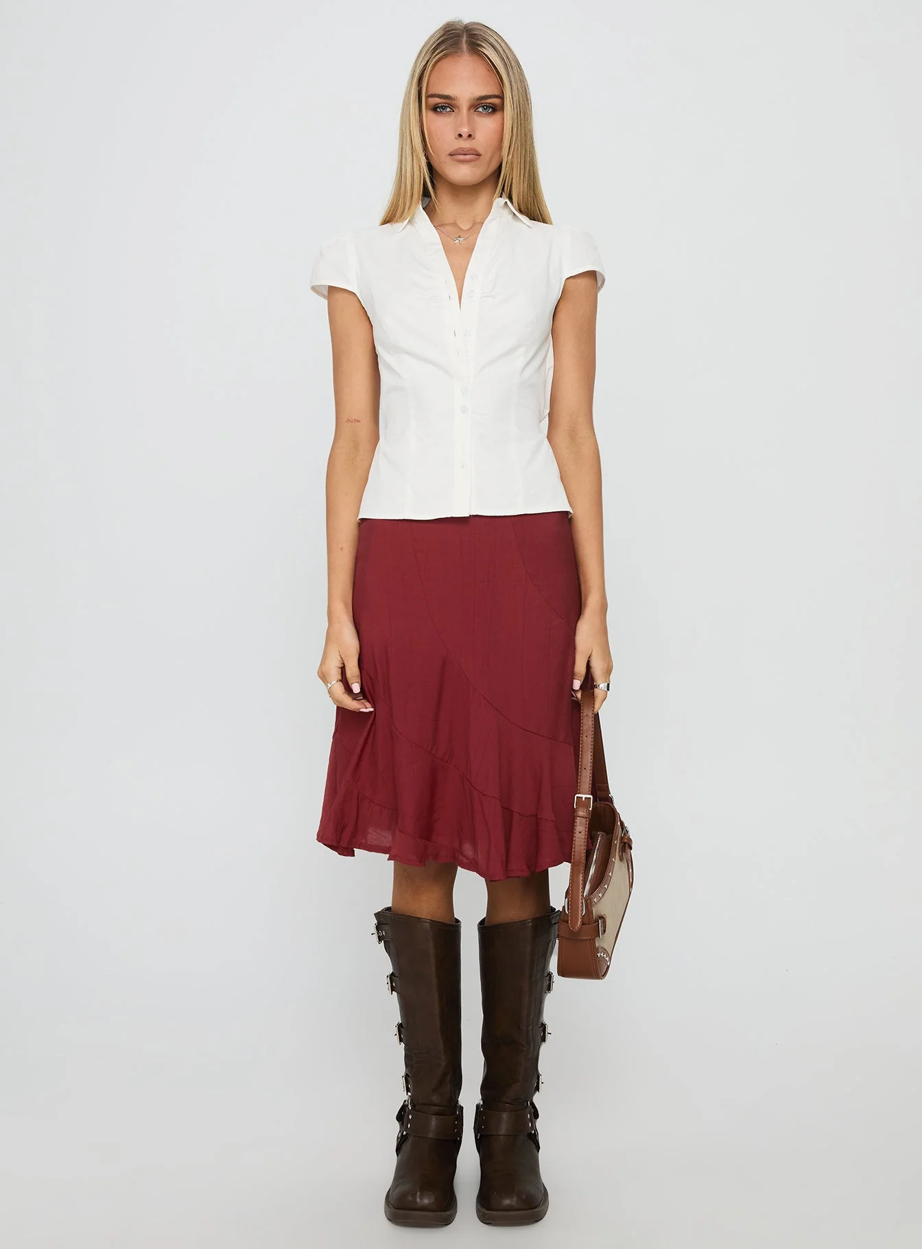 With Kindness Midi Skirt Burgundy - Image 6