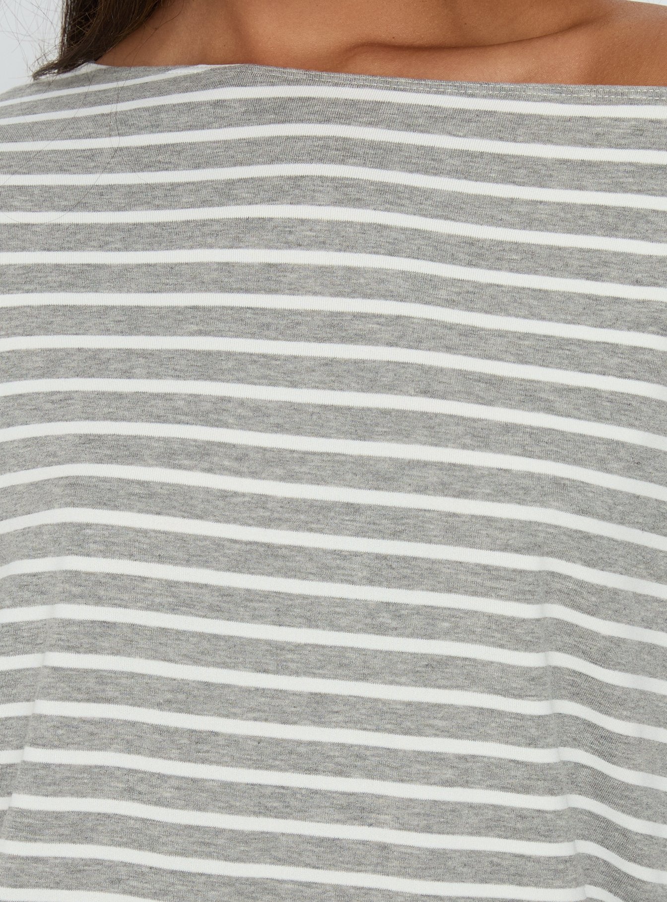 Worlds Away Long Sleeve Blouson Mini Dress Grey / White Stripe - Image 5