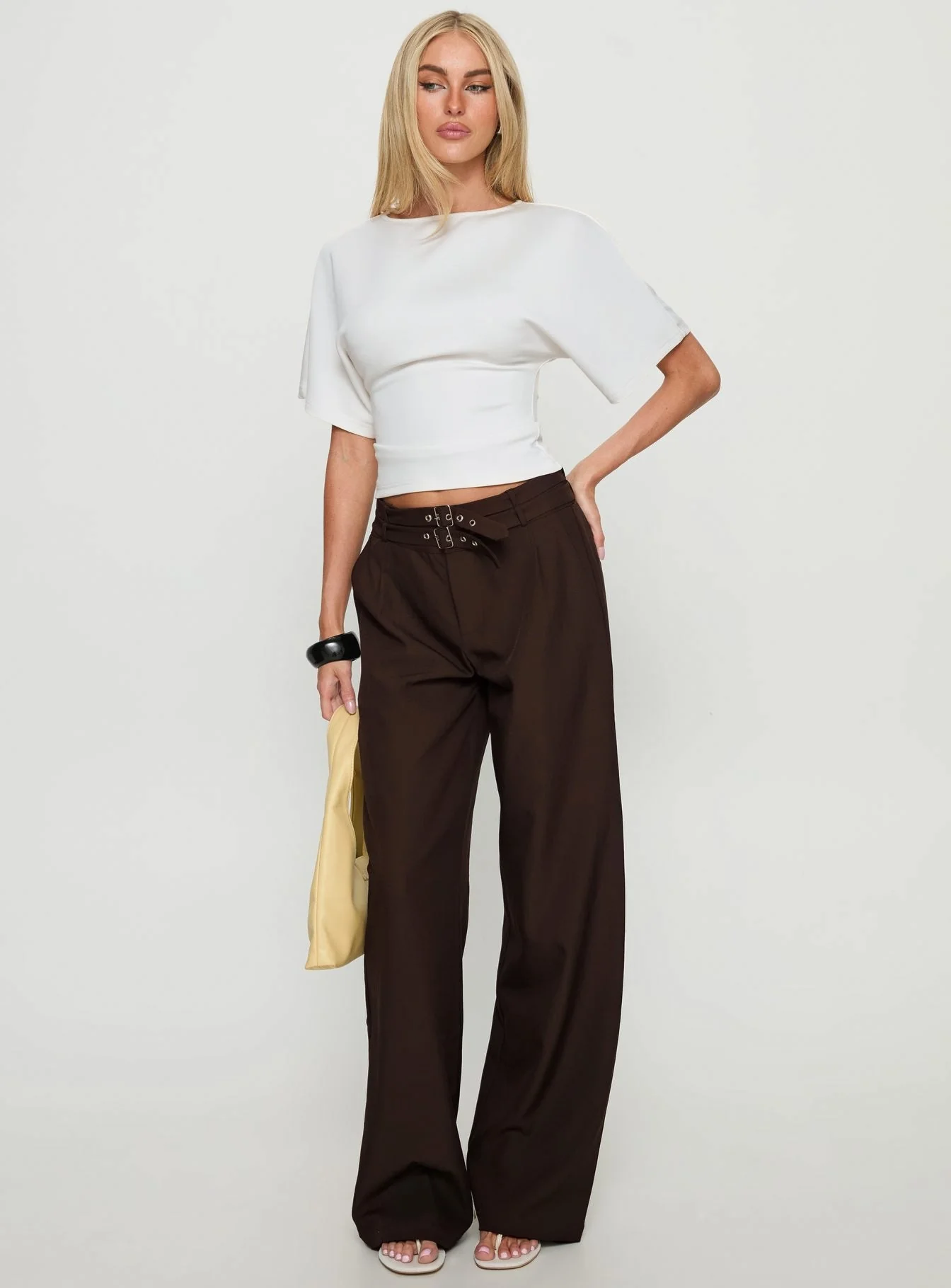 Wylma Belt Detail Tailored Pants Chocolate - Image 3