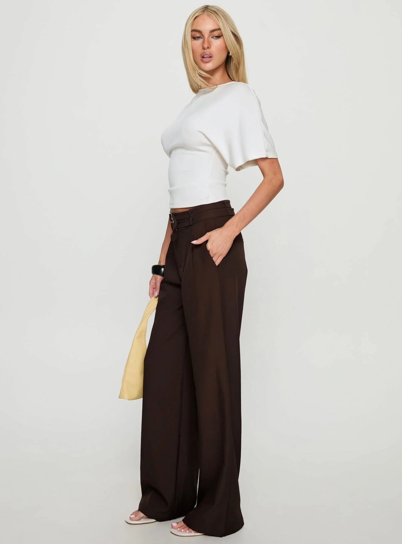 Wylma Belt Detail Tailored Pants Chocolate - Image 4