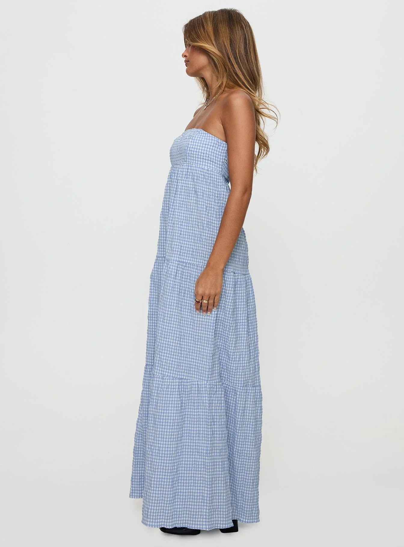 Wynnie Strapless Maxi Dress Blue Check - Image 3
