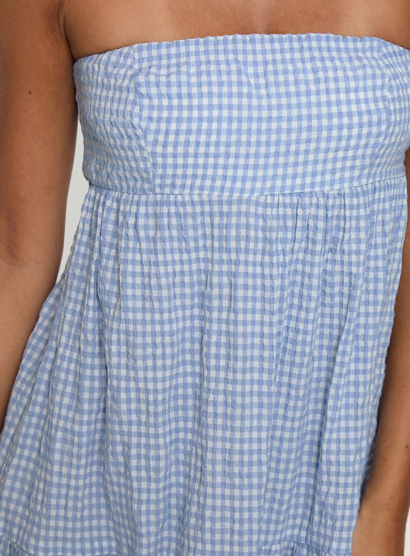 Wynnie Strapless Maxi Dress Blue Check - Image 5