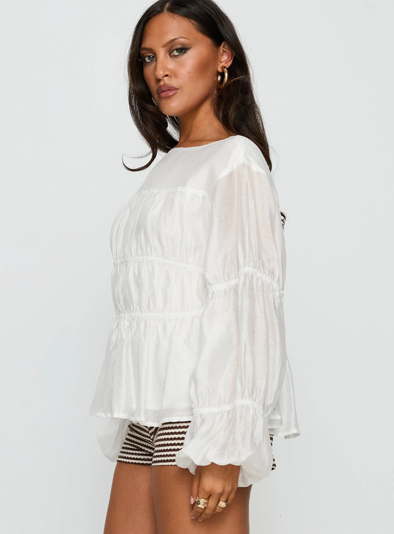 Xamira Ruched Long Sleeve Top White - Image 4