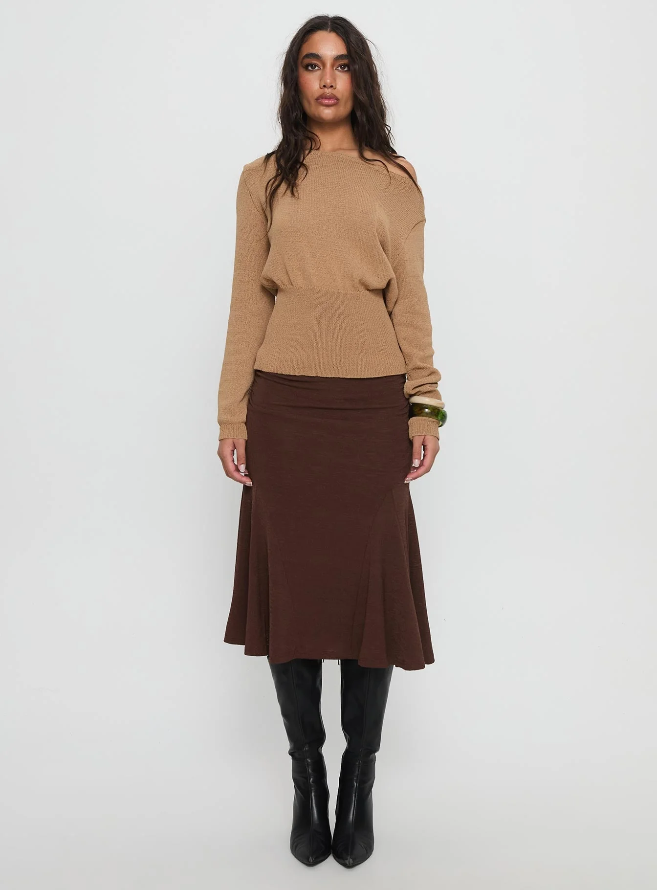 Xaria Off Shoulder Knit Sweater Tan - Image 7