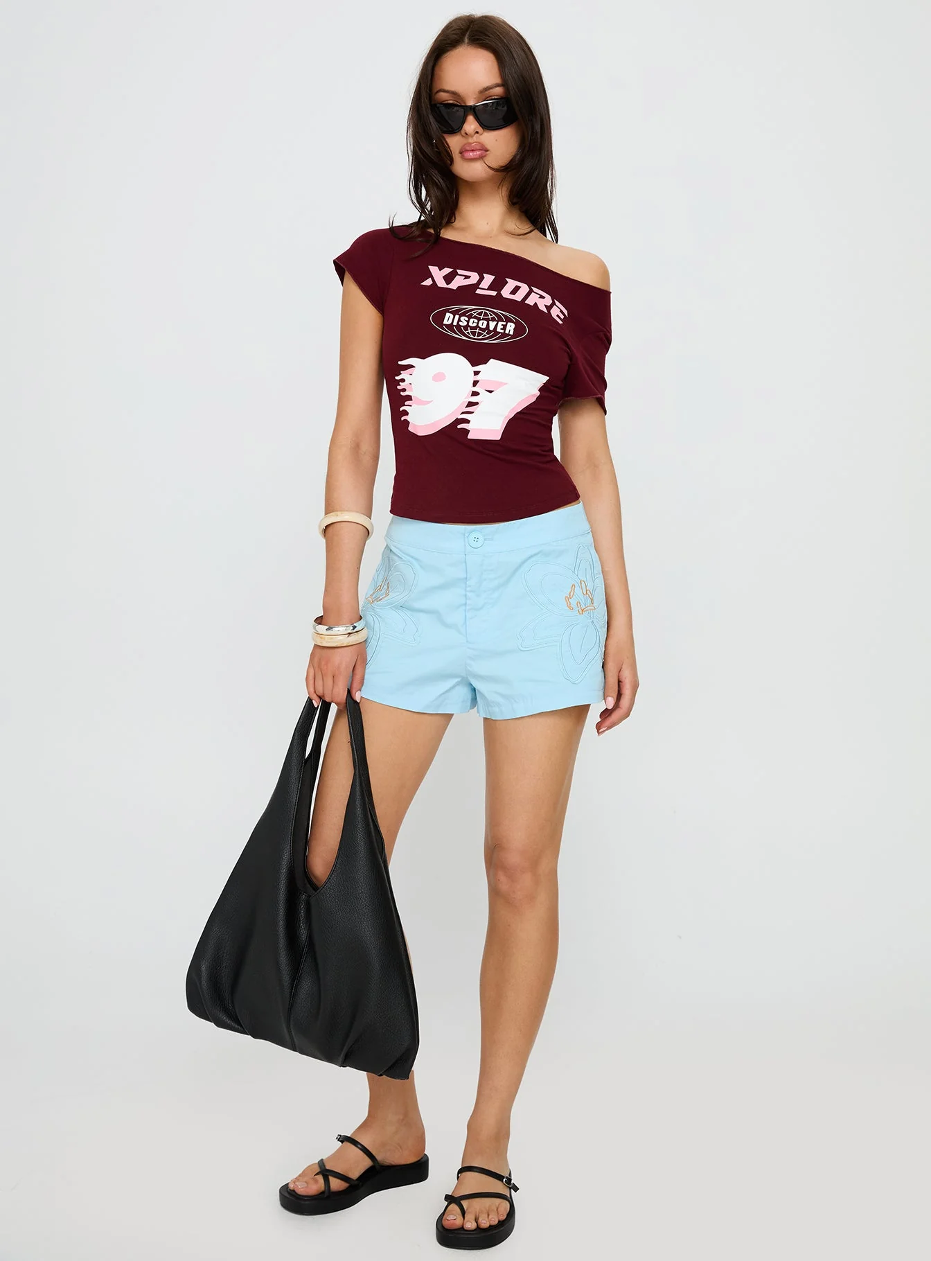 Xplore 97 Off Shoulder Graphic Top Burgundy - Image 3