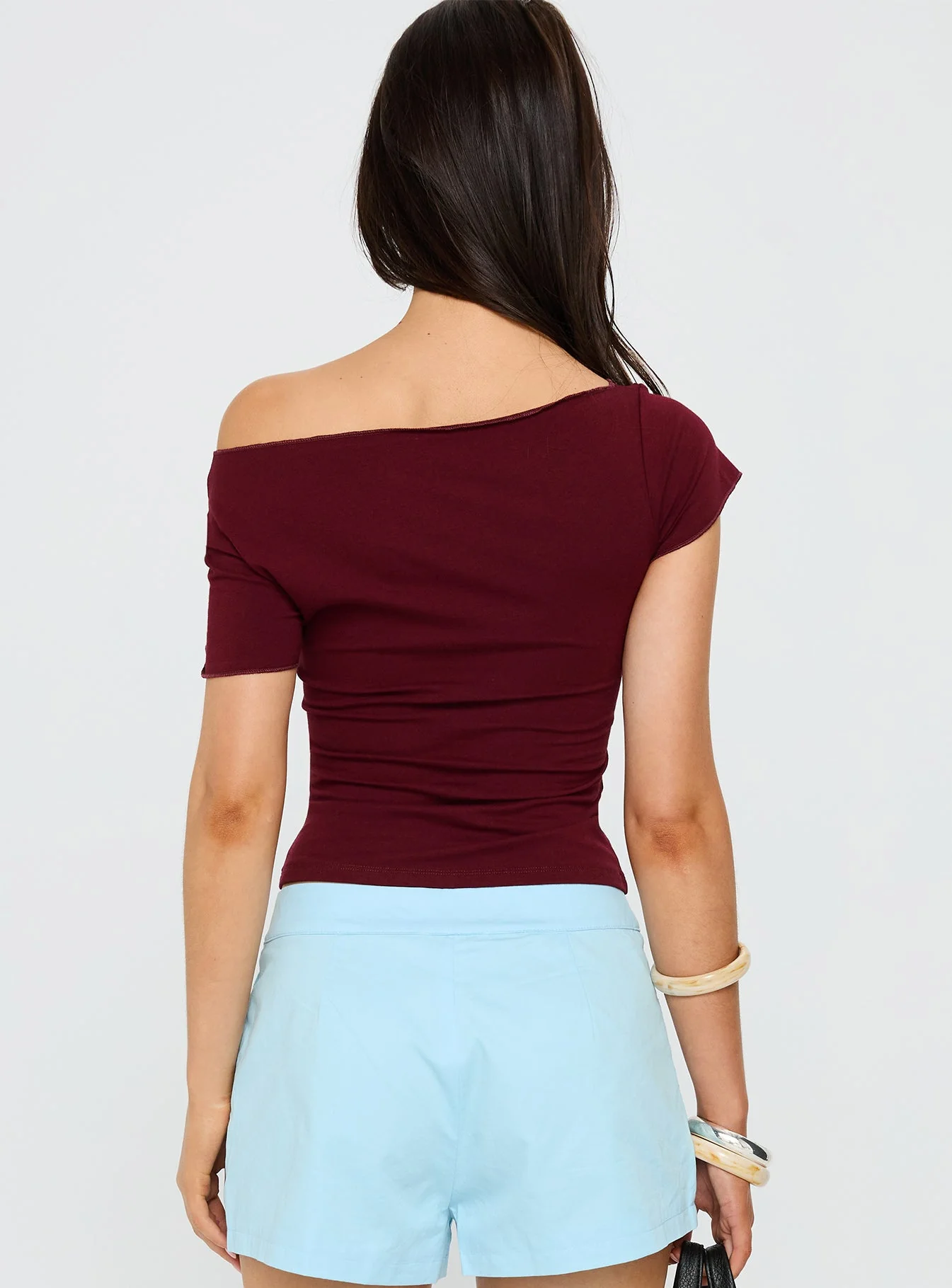Xplore 97 Off Shoulder Graphic Top Burgundy - Image 5