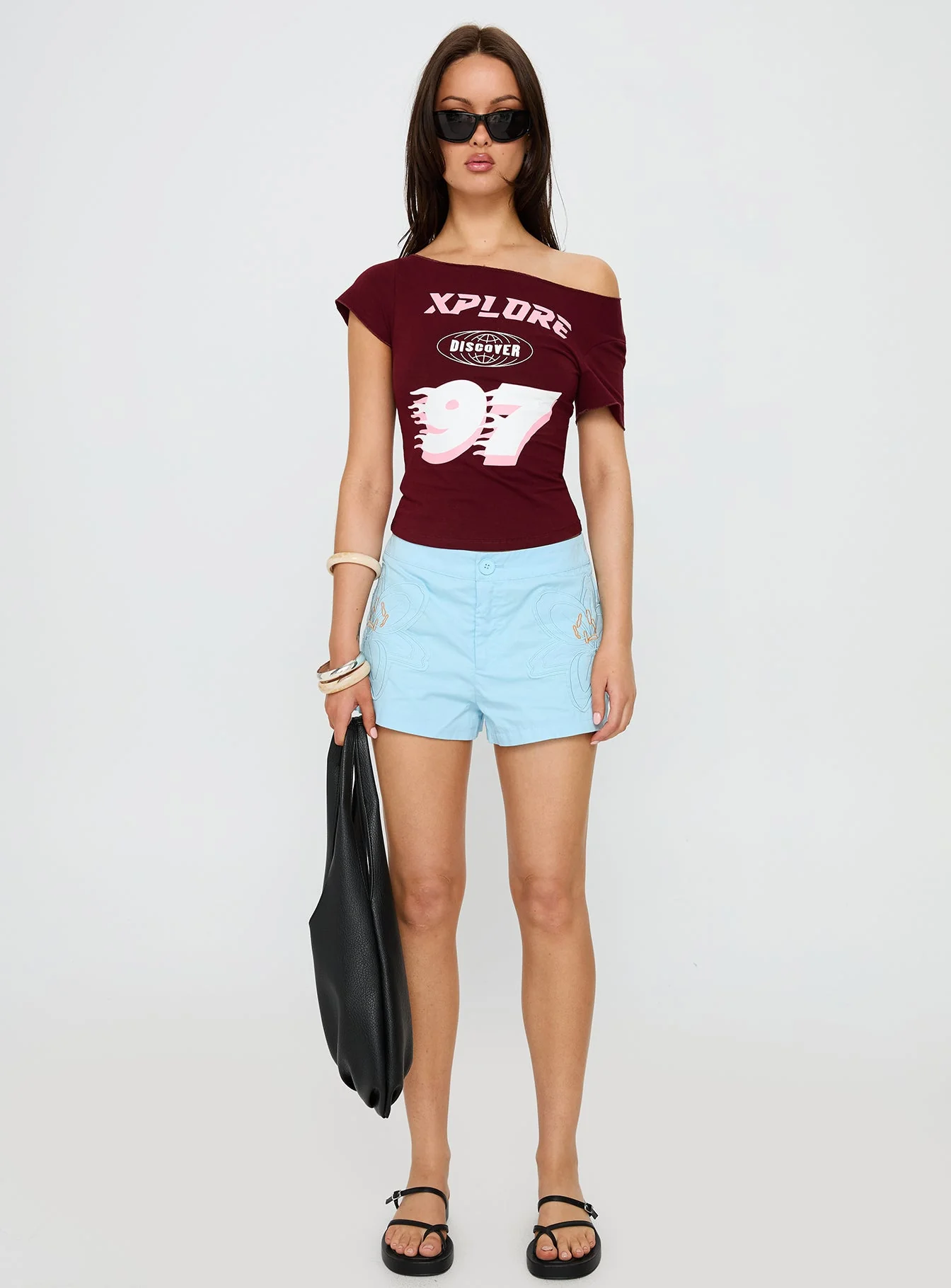 Xplore 97 Off Shoulder Graphic Top Burgundy - Image 7