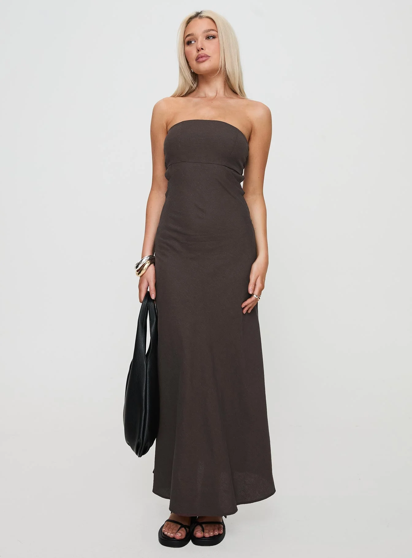 Yahir Strapless Maxi Dress Brown - Image 3