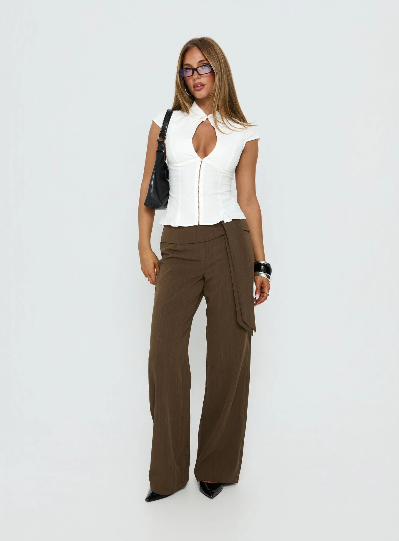 Yalanda Cut Out Collared Top White - Image 3
