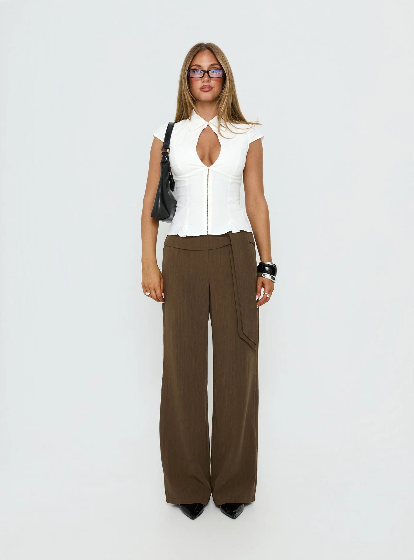 Yalanda Cut Out Collared Top White - Image 7