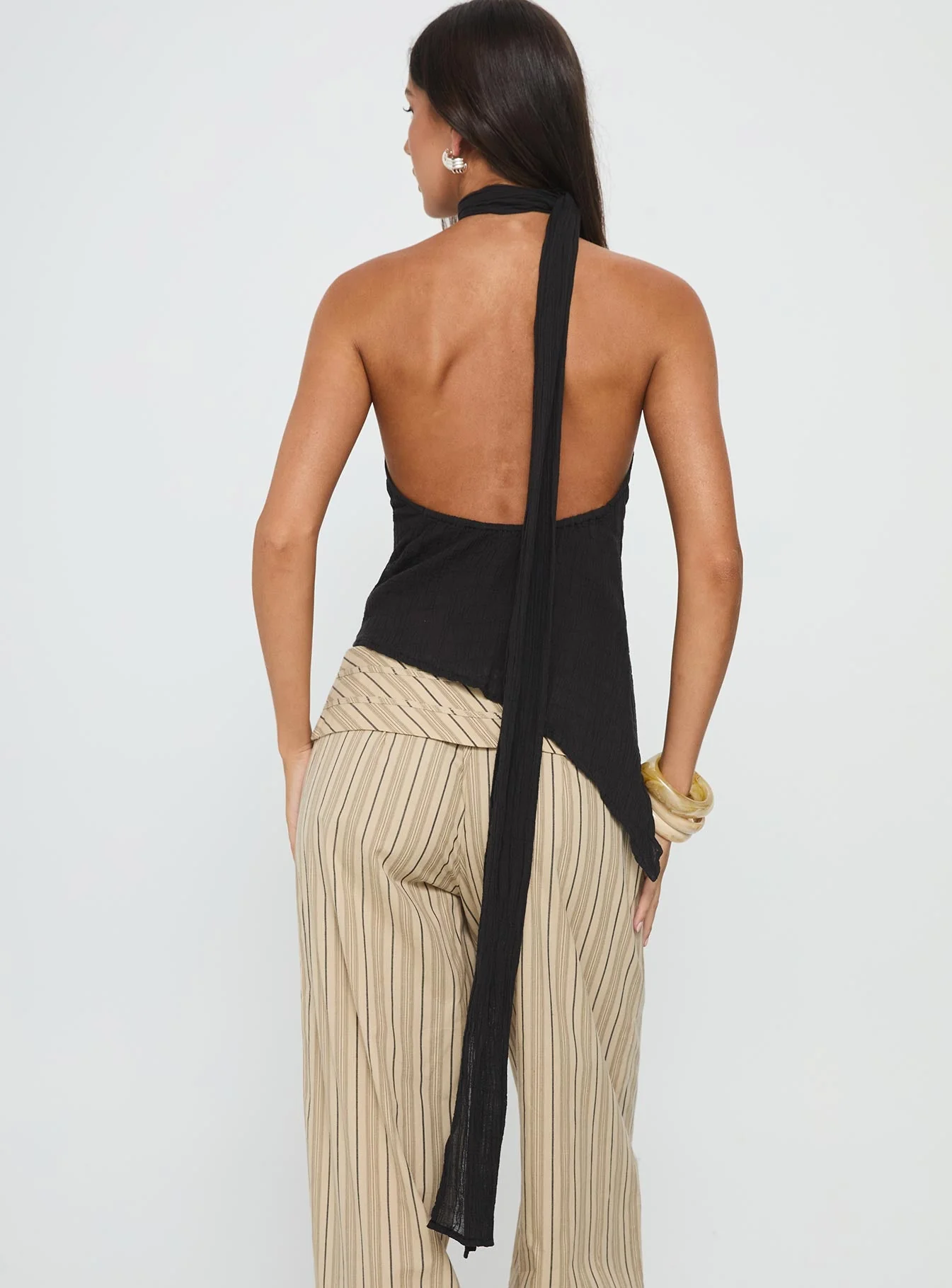 Yaleina One Shoulder Tie Scarf Top Black - Image 5