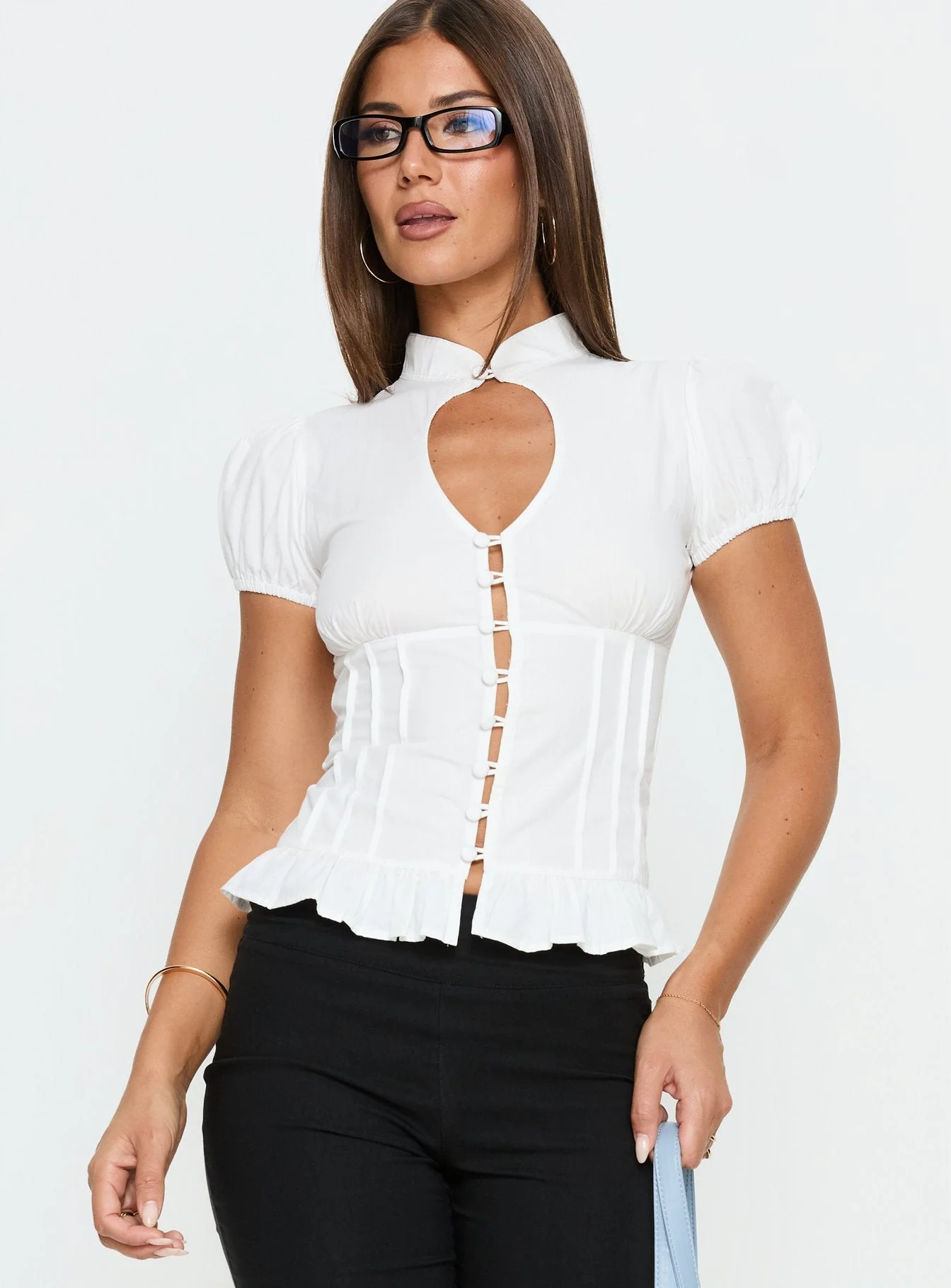 Yamila Keyhole Blouse Top White - Image 2