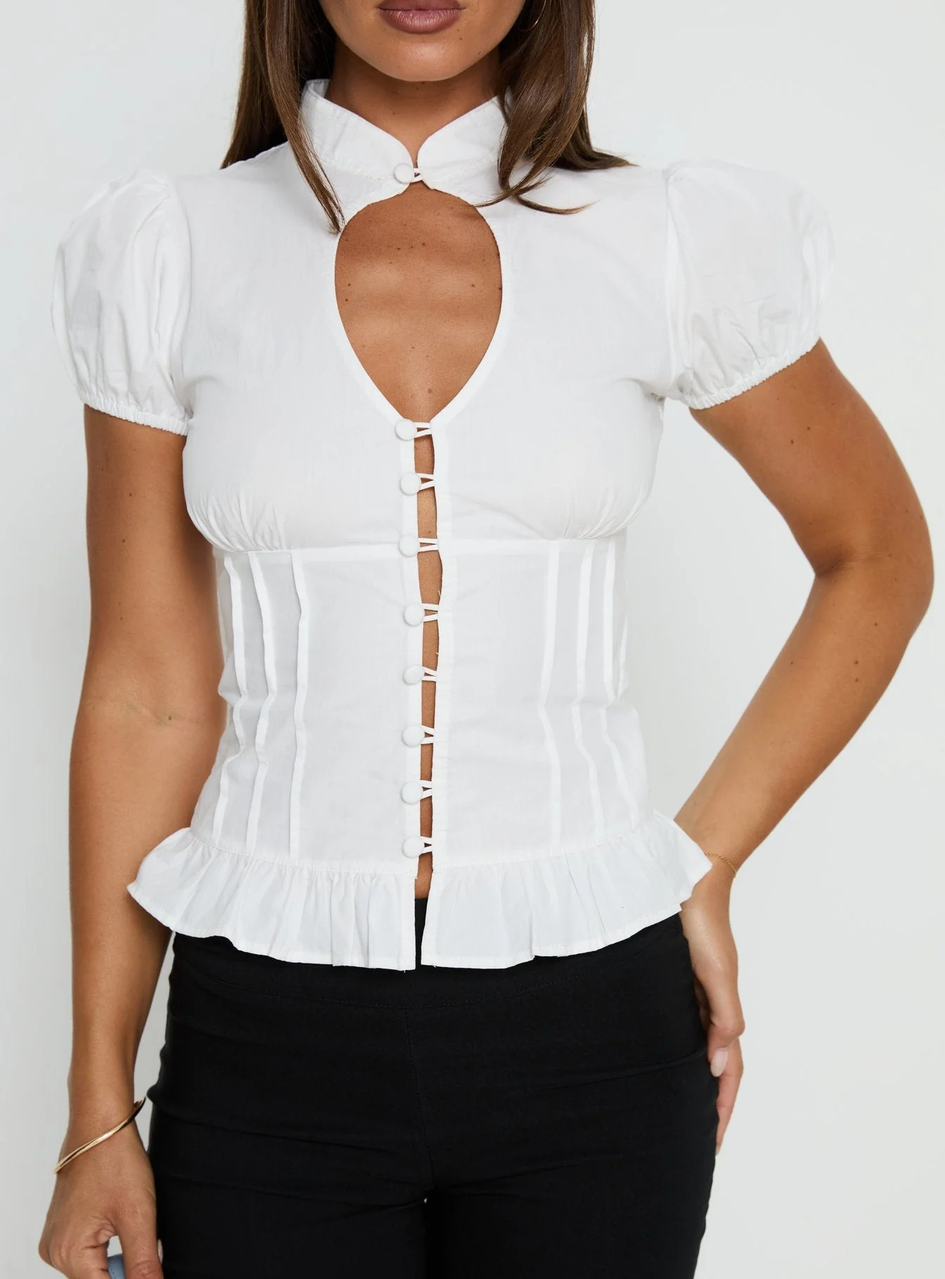 Yamila Keyhole Blouse Top White - Image 7