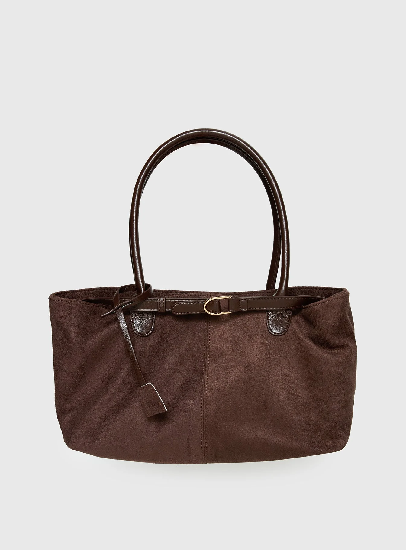 Yearning Faux Suede Buckle Detail Shoulder Bag Choc - Image 2
