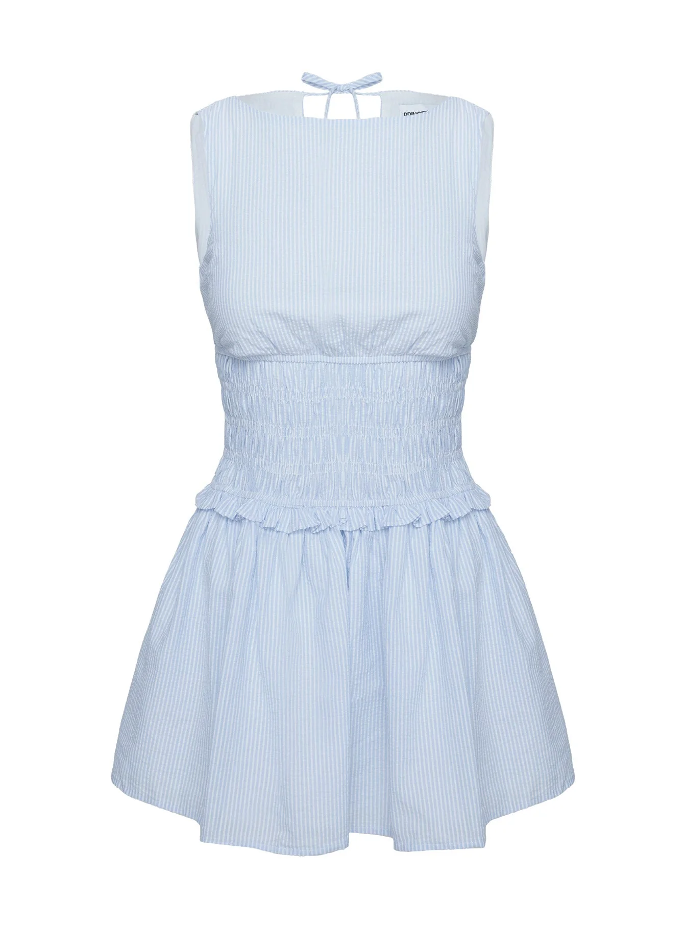 Yennifer Shirred Mini Dress Blue / White Petite - Image 5