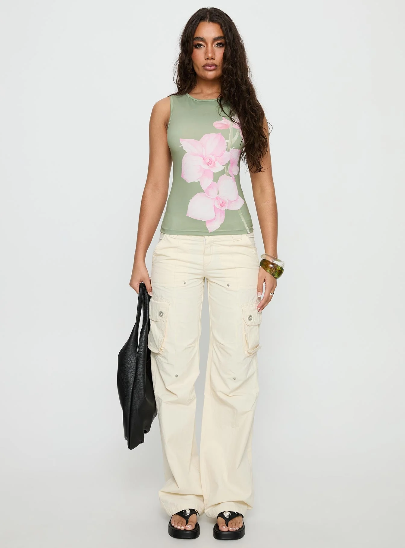 Yosefine Graphic Tank Top Green Floral - Image 7
