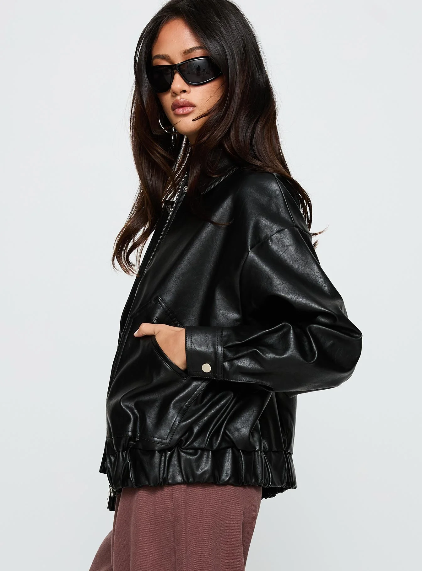 Your Moment Faux Leather Bomber Jacket Black - Image 3