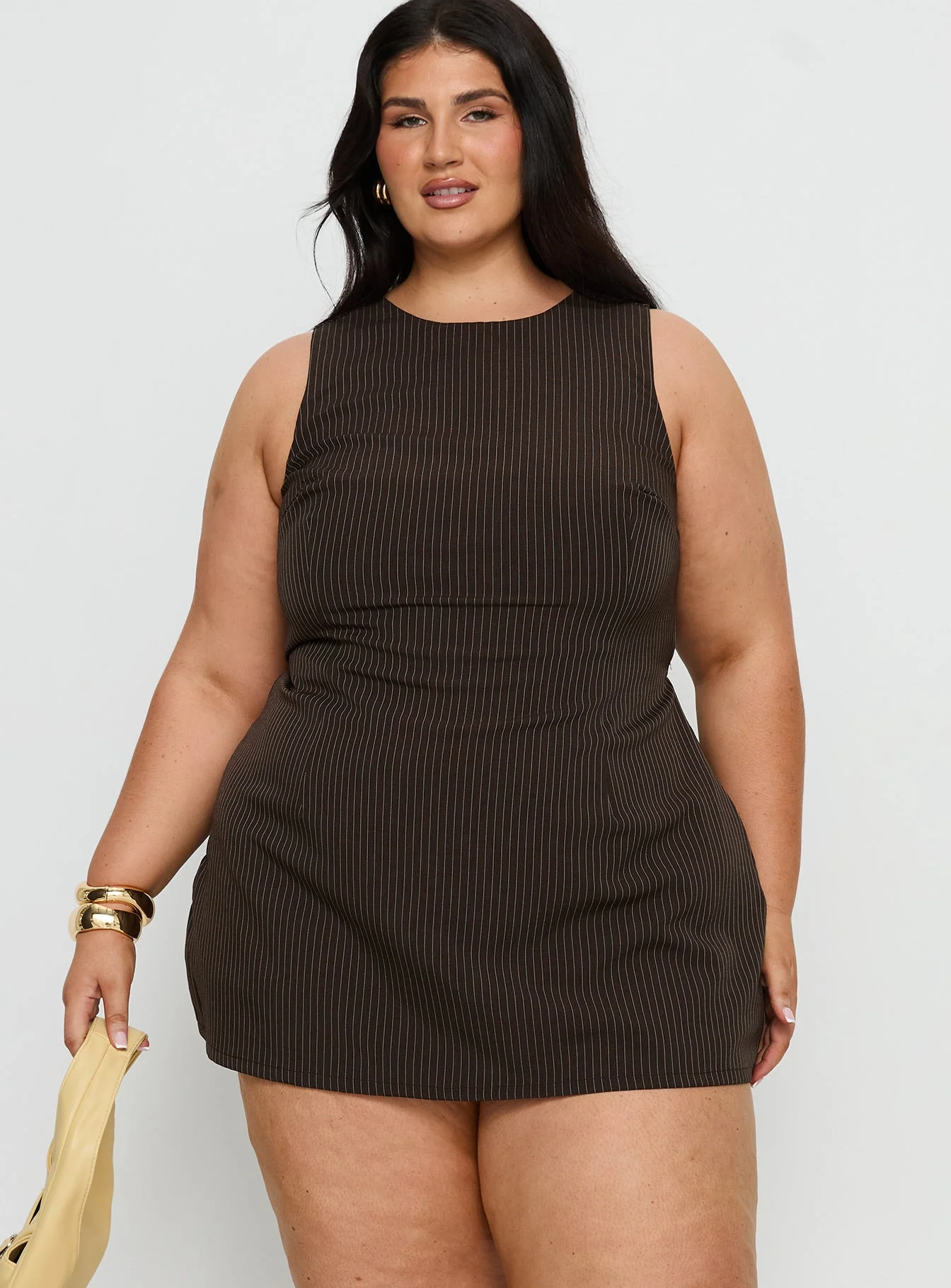 Yumiko Romper Brown Pinstripe Curve - Image 2