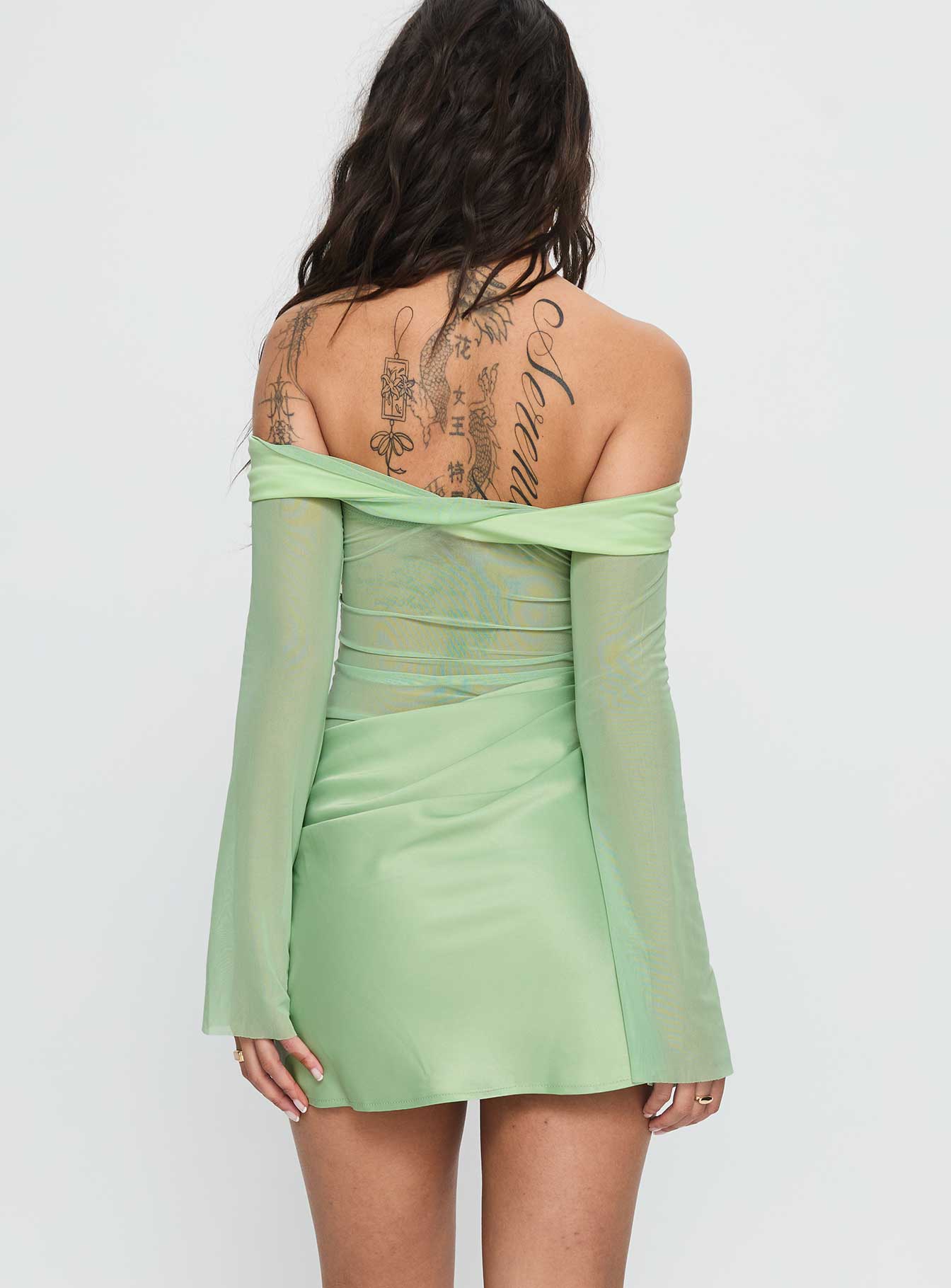 Zaize Long Sleeve Twist Mini Dress Sage - Image 4