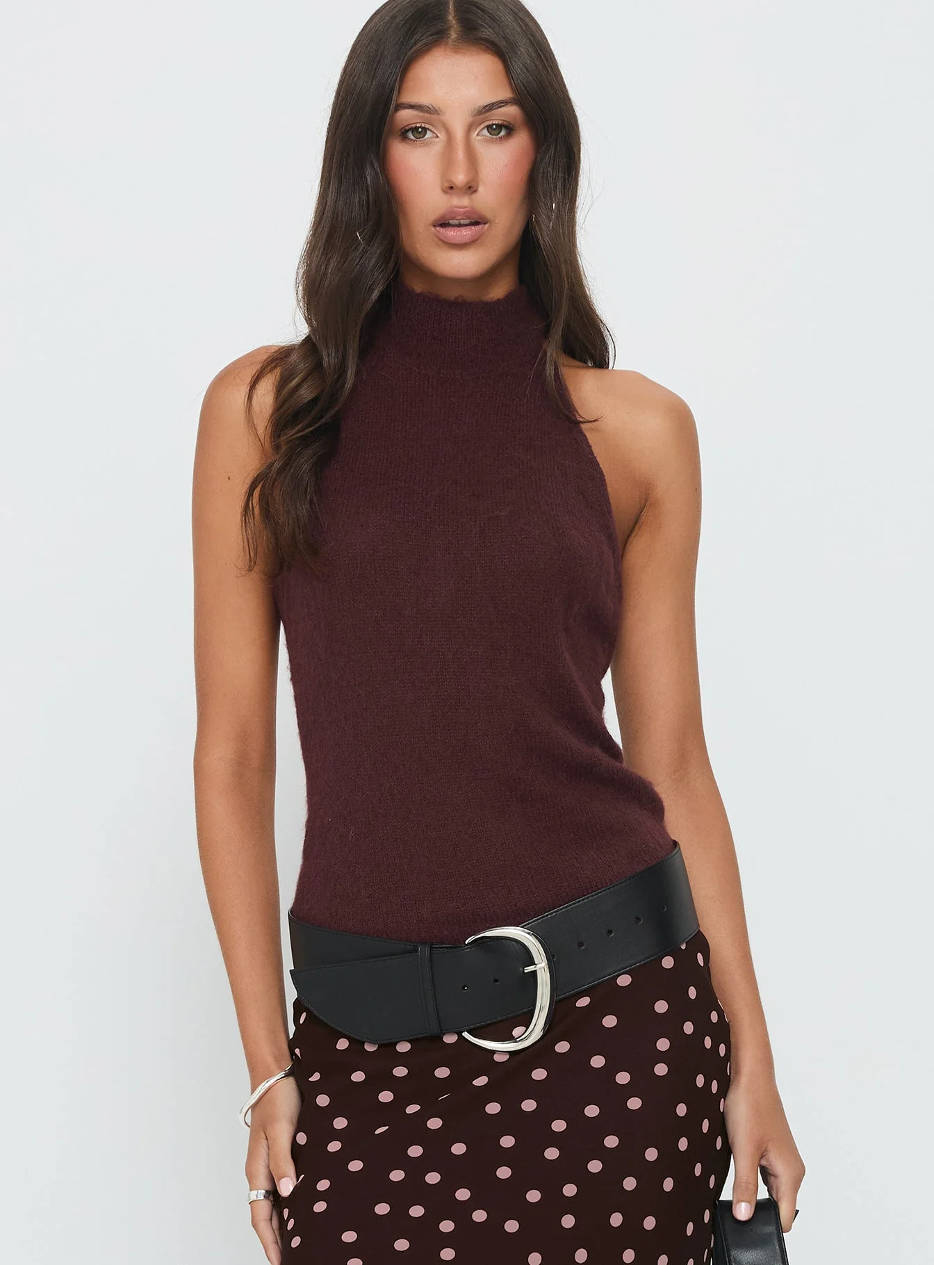 Zariela High Neck Sleeveless Top Burgundy - Image 2