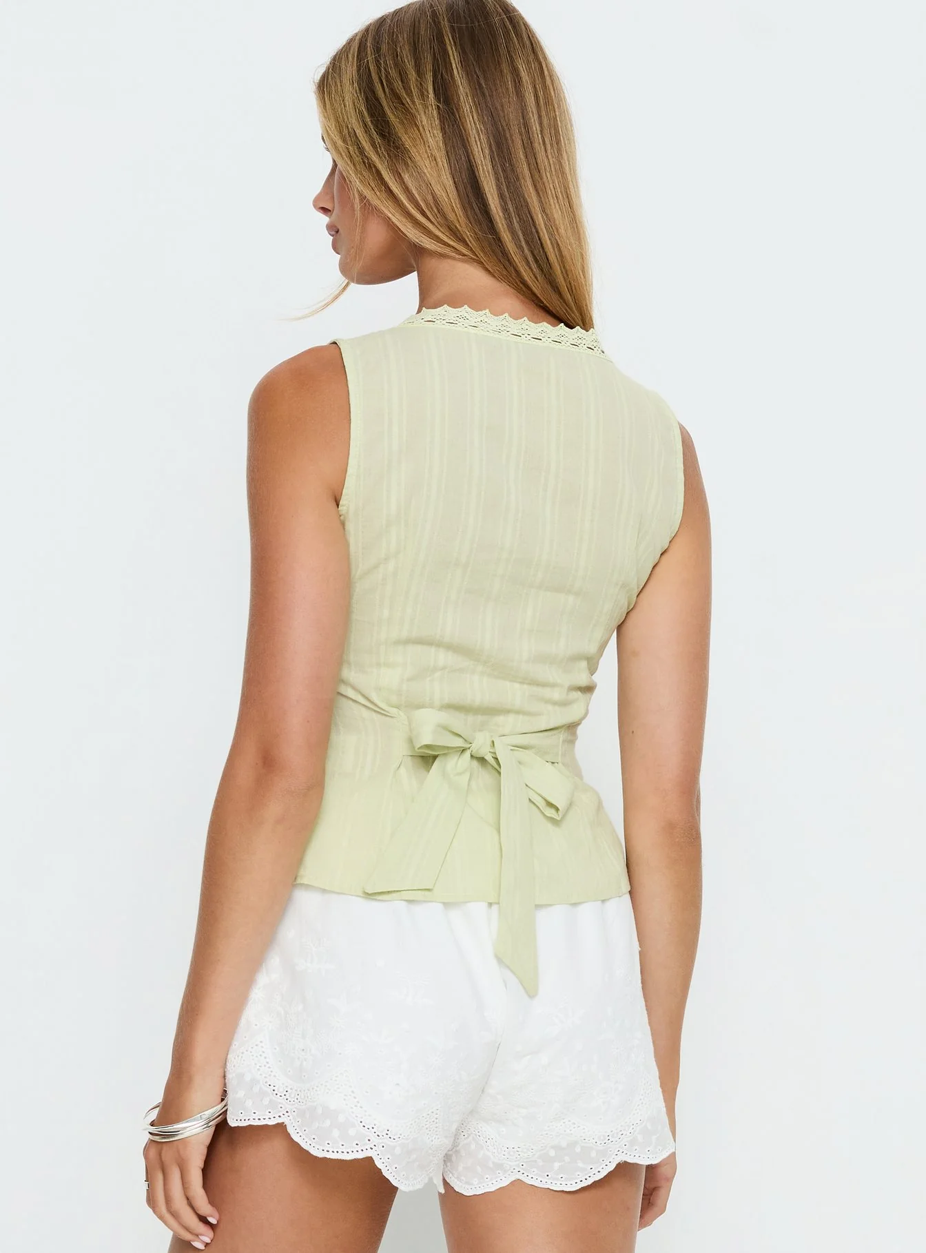 Zaylenna Lace Pleated Top Sage - Image 5