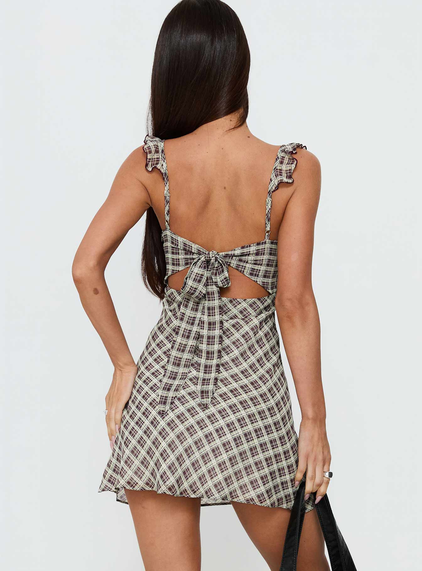 Zayliah Frill Detail Mini Dress Wine Check - Image 4