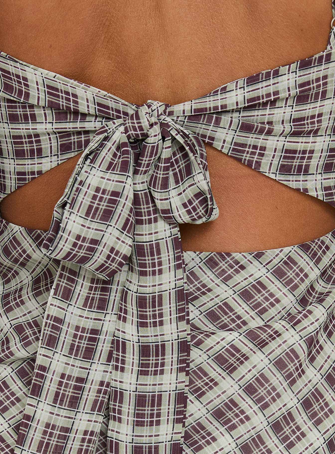 Zayliah Frill Detail Mini Dress Wine Check - Image 6