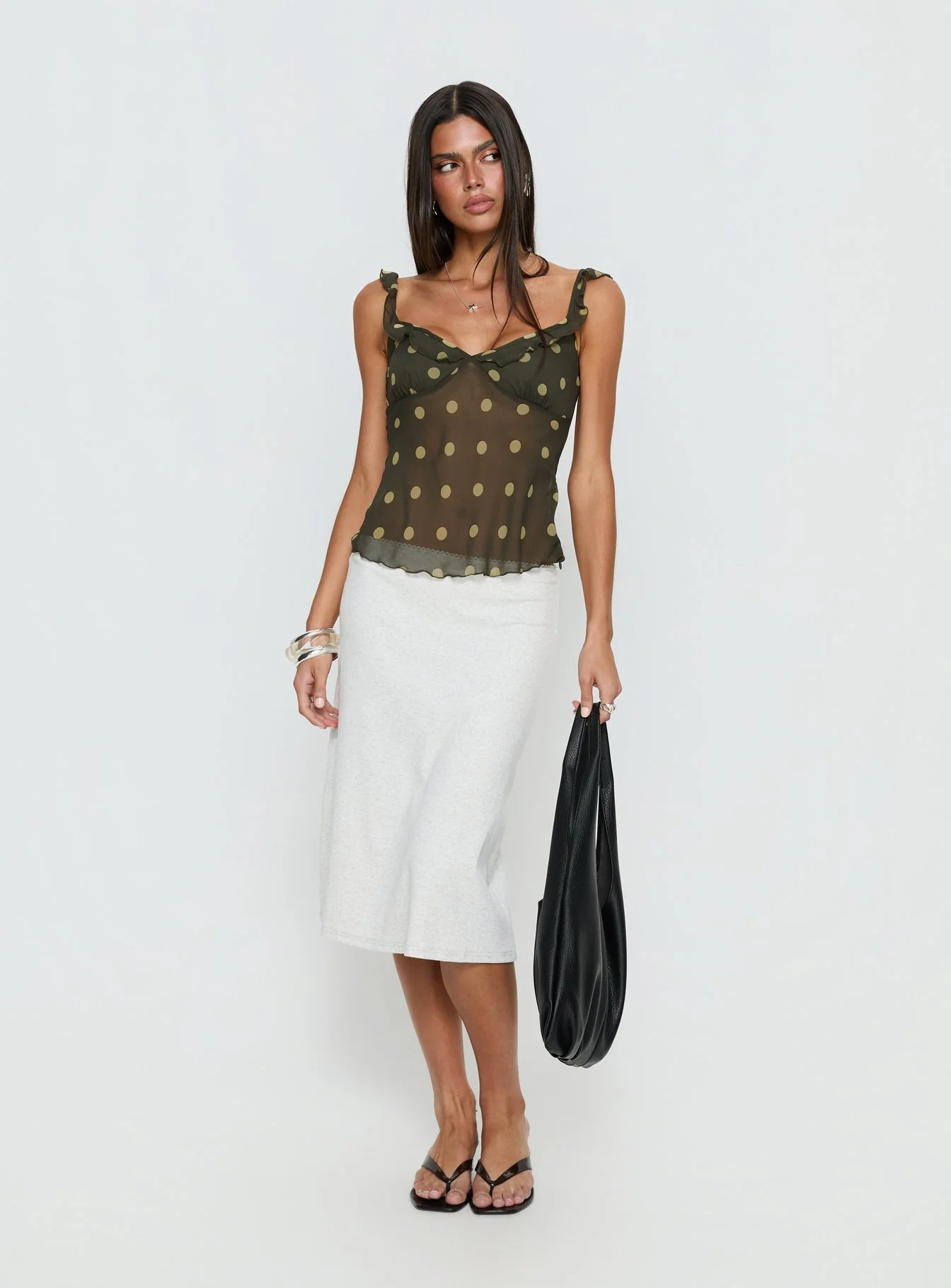 Zayliah Frill Detail Top Green Polka - Image 3