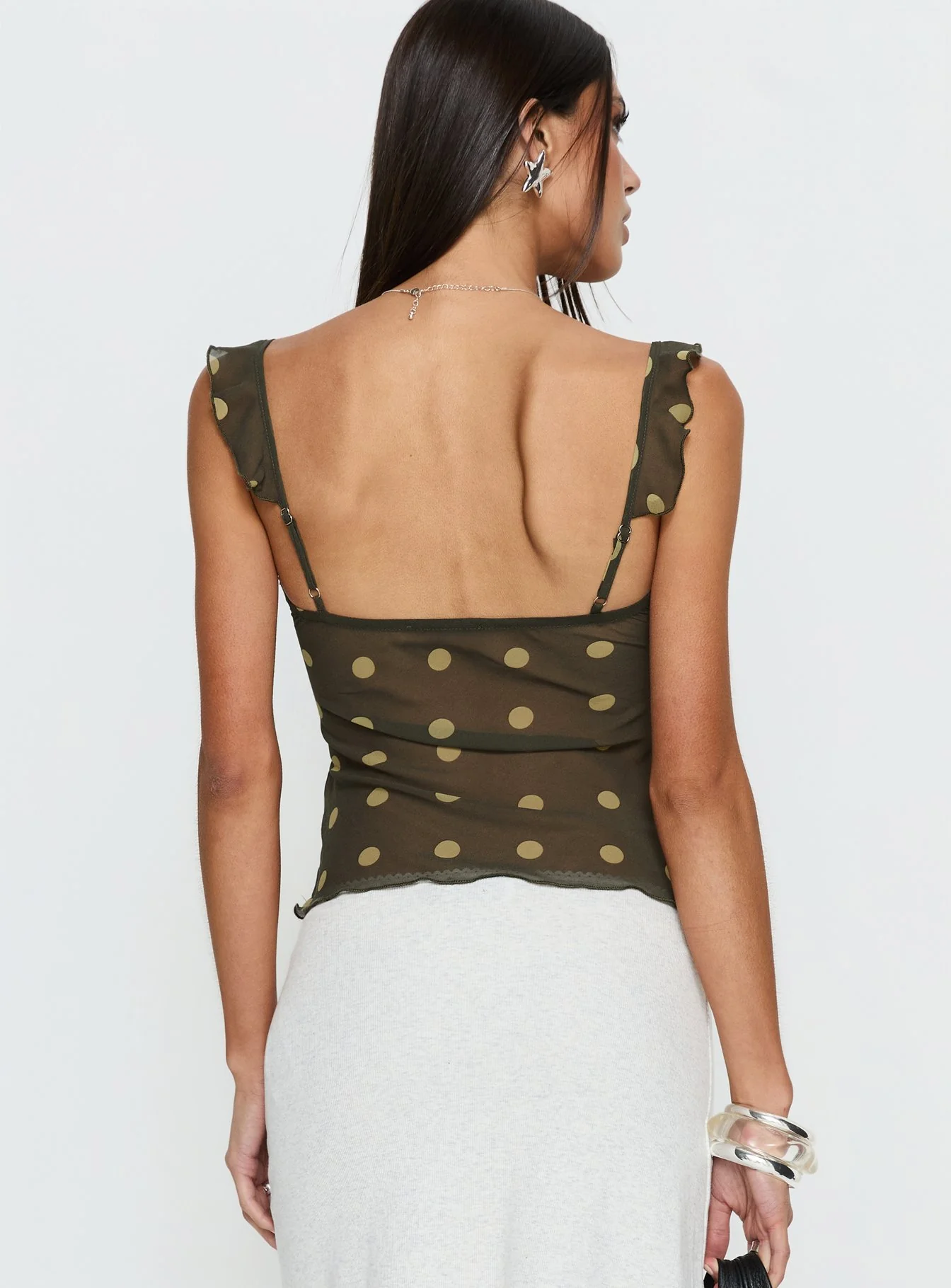 Zayliah Frill Detail Top Green Polka - Image 5