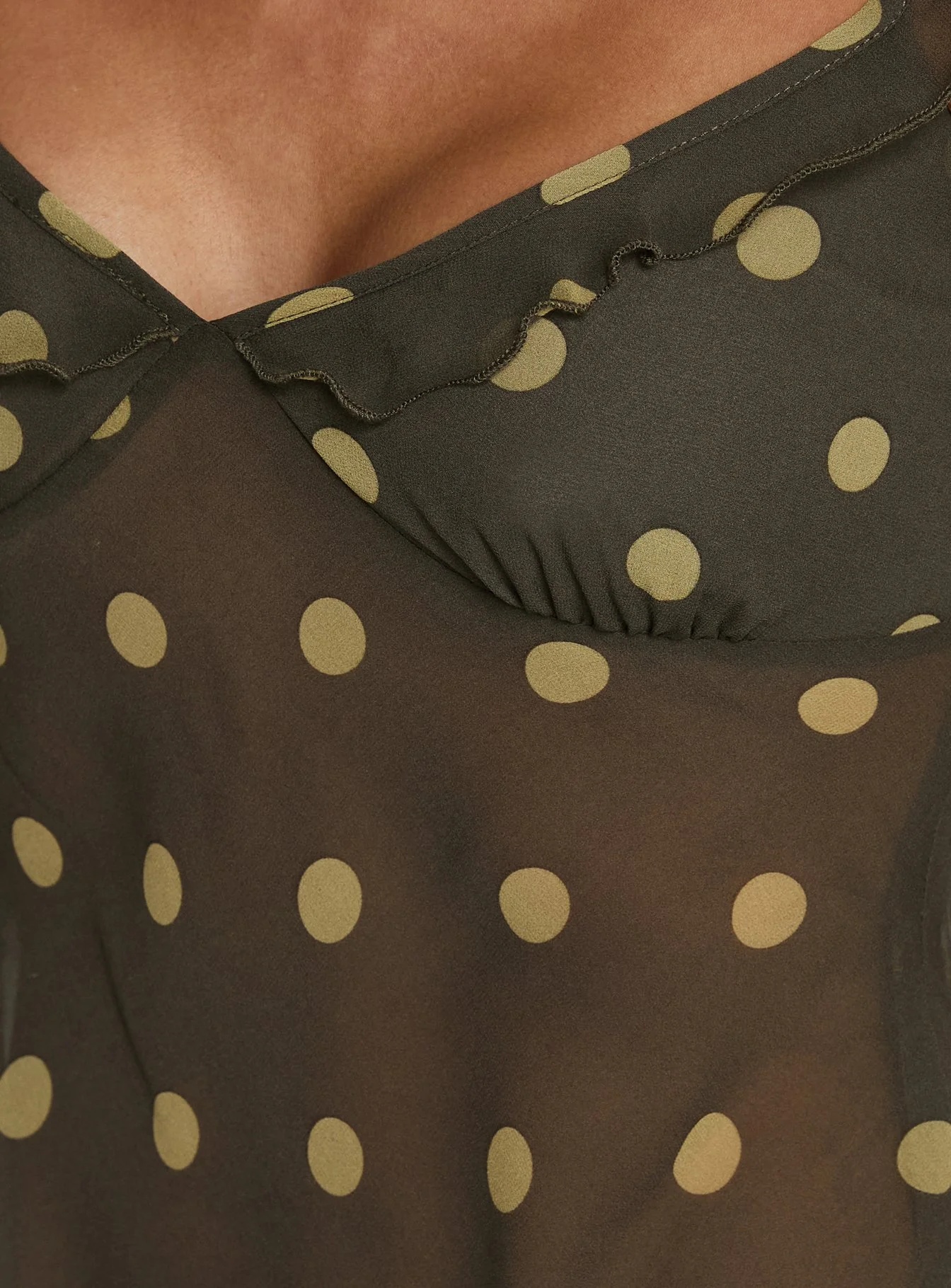Zayliah Frill Detail Top Green Polka - Image 6