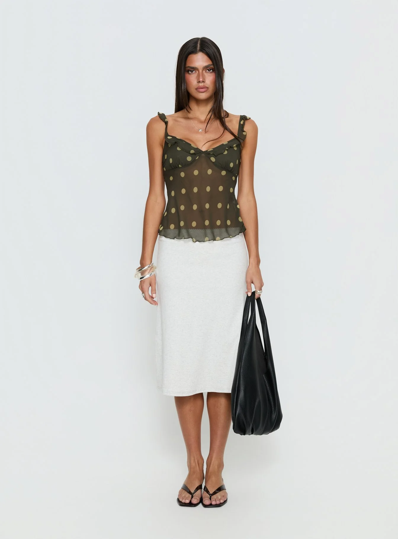 Zayliah Frill Detail Top Green Polka - Image 7