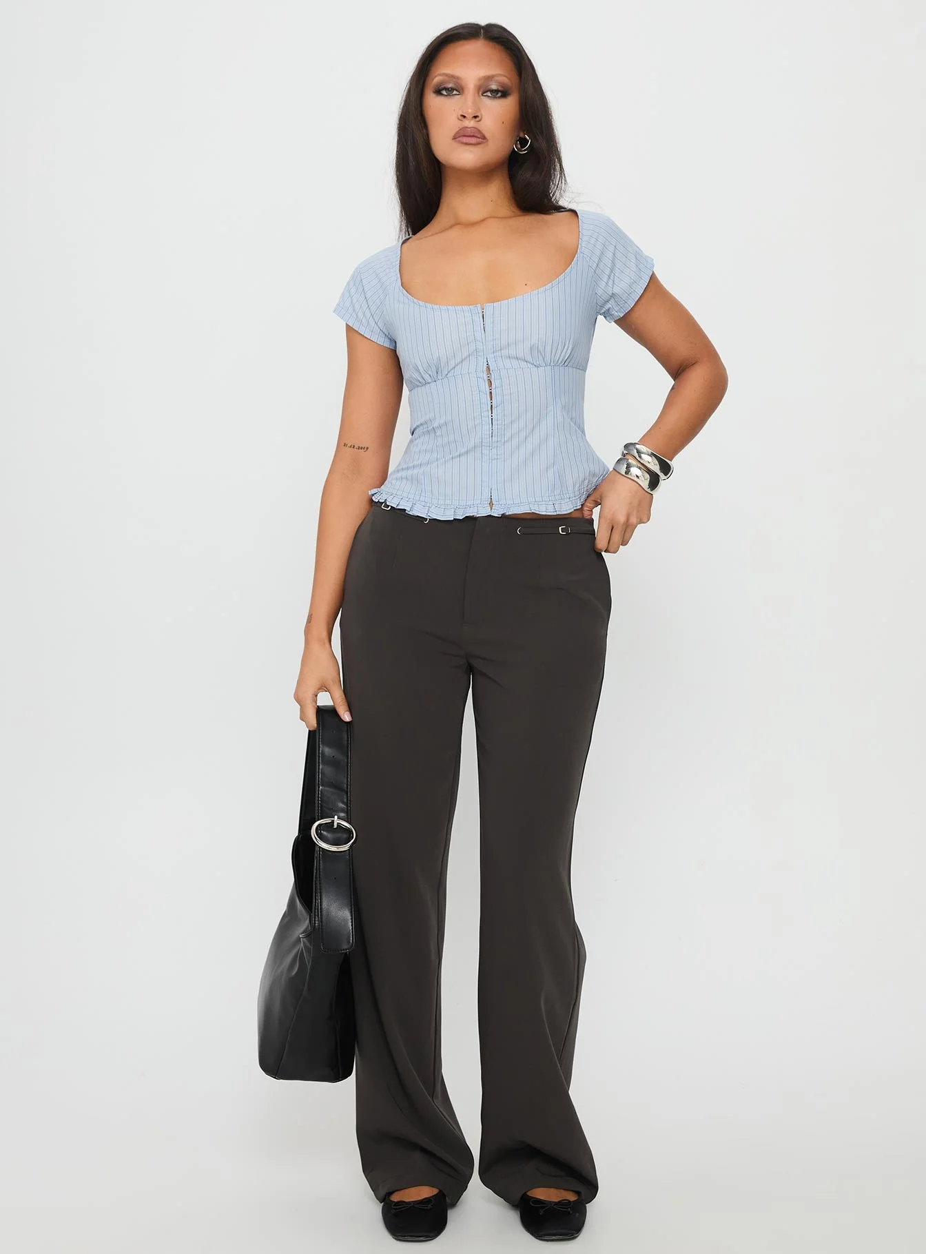 Zayvian Buckle Detail Pants Charcoal - Image 2