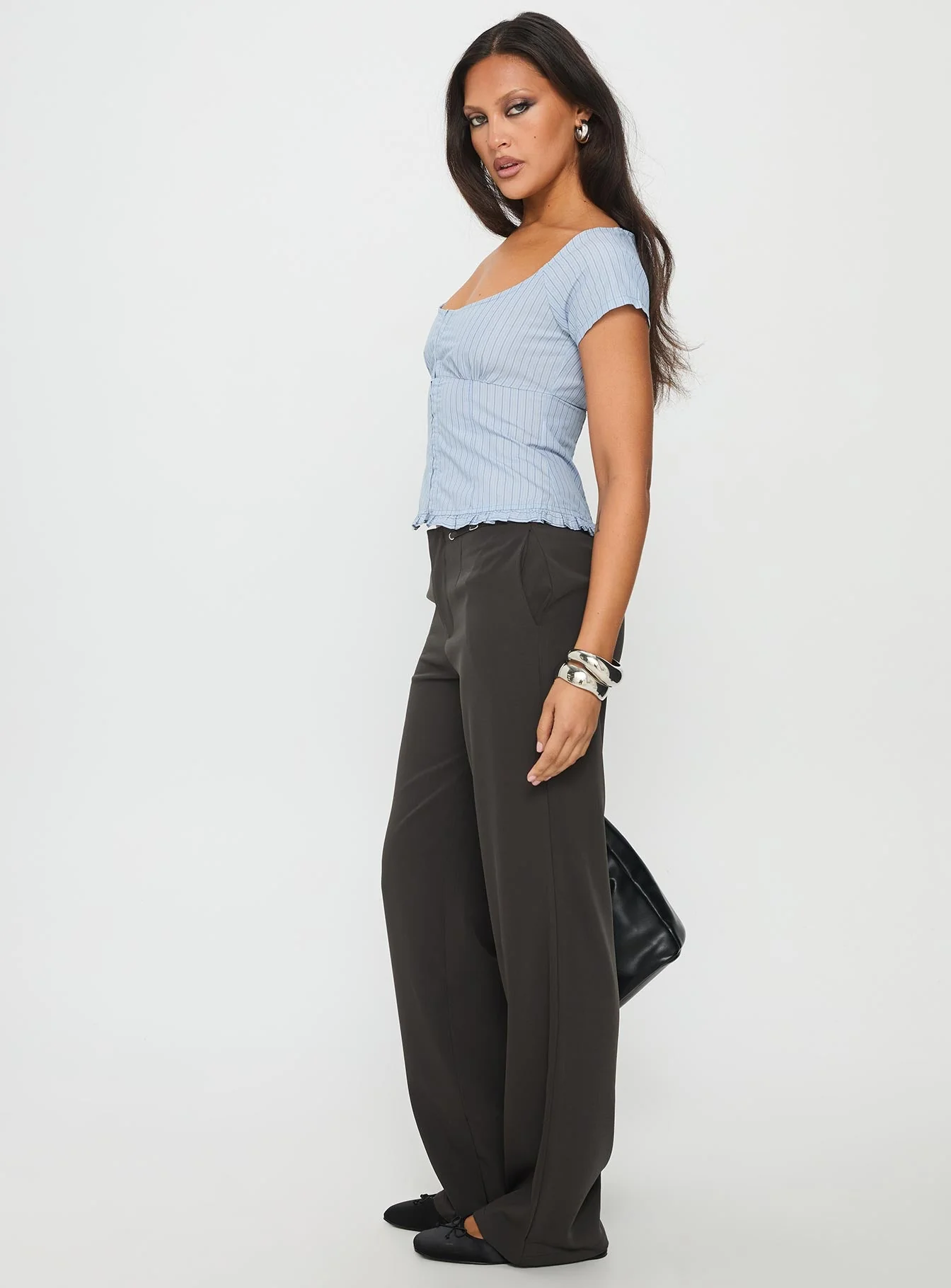 Zayvian Buckle Detail Pants Charcoal - Image 3