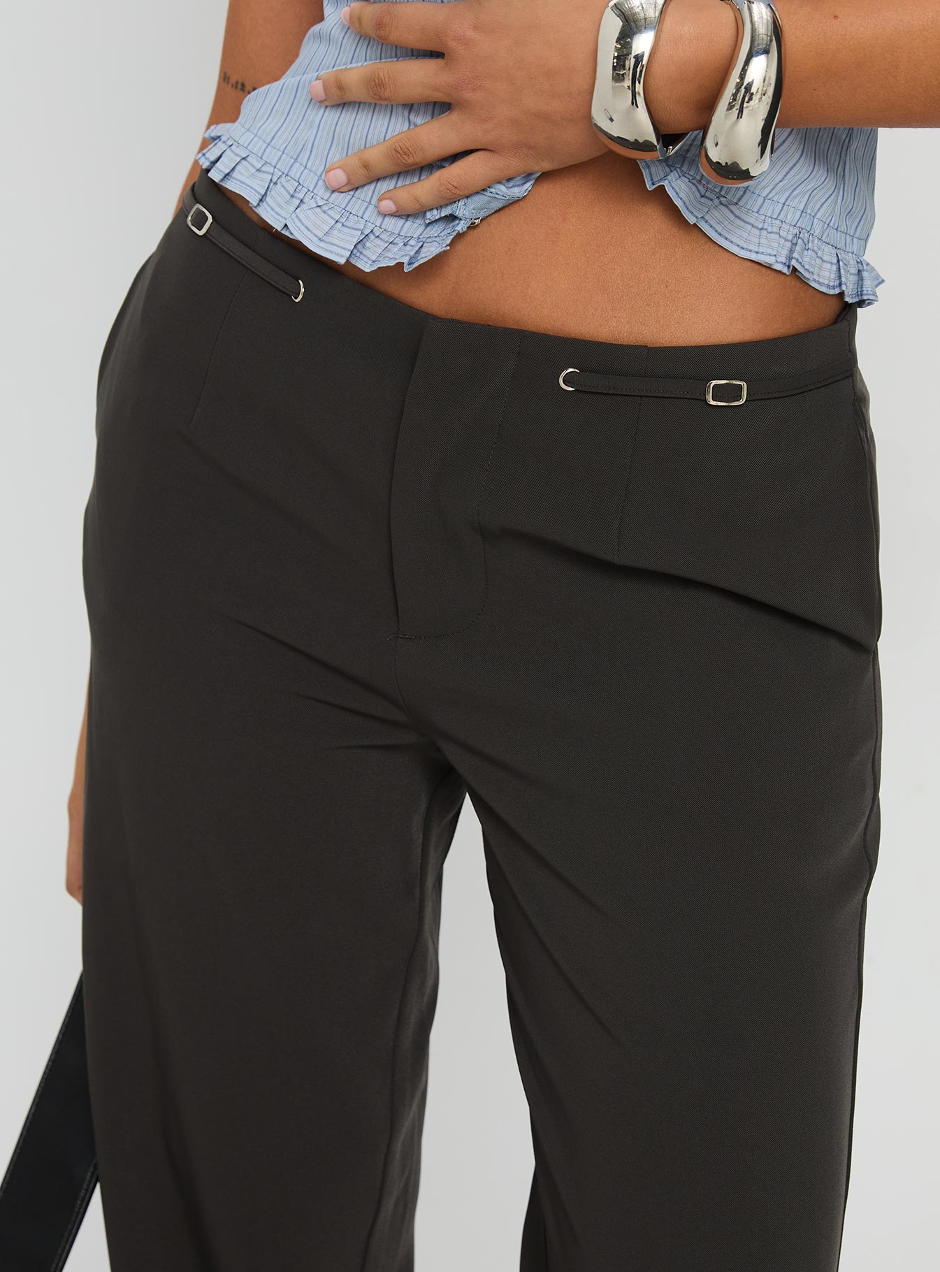 Zayvian Buckle Detail Pants Charcoal - Image 5