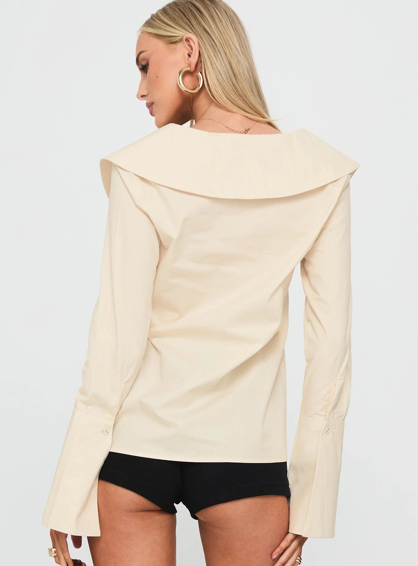 Zelina Oversized Collar Long Sleeve Top Beige - Image 5
