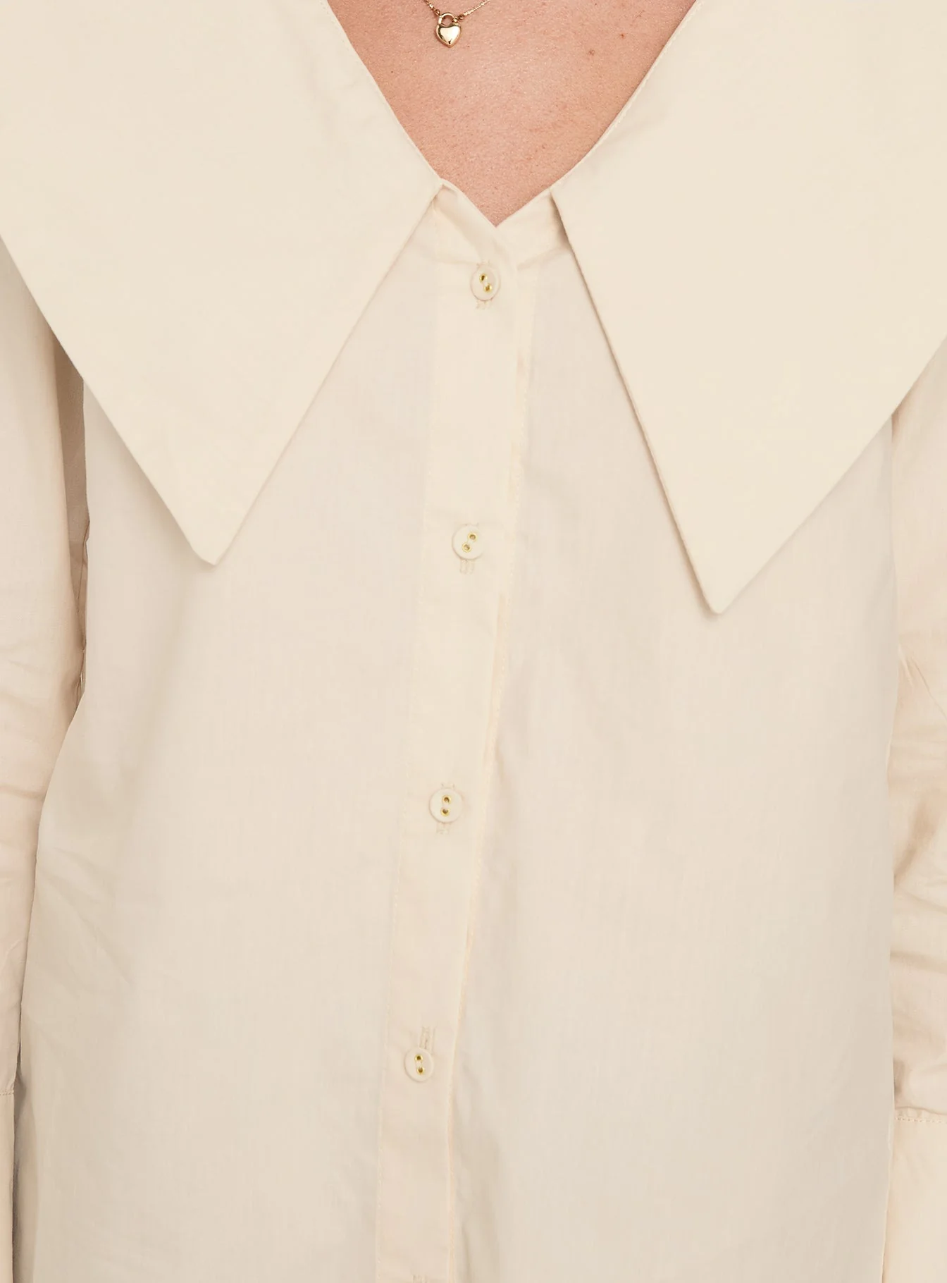 Zelina Oversized Collar Long Sleeve Top Beige - Image 6