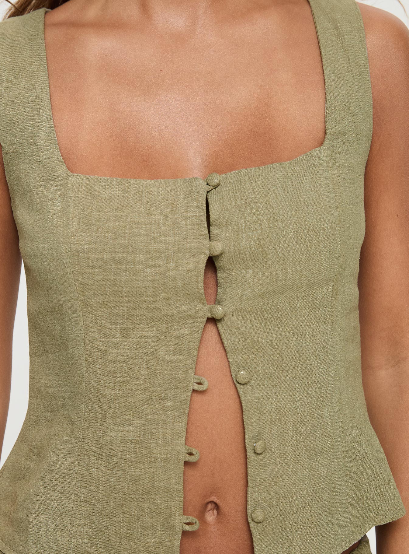 Zenda Linen Blend Top Olive - Image 6