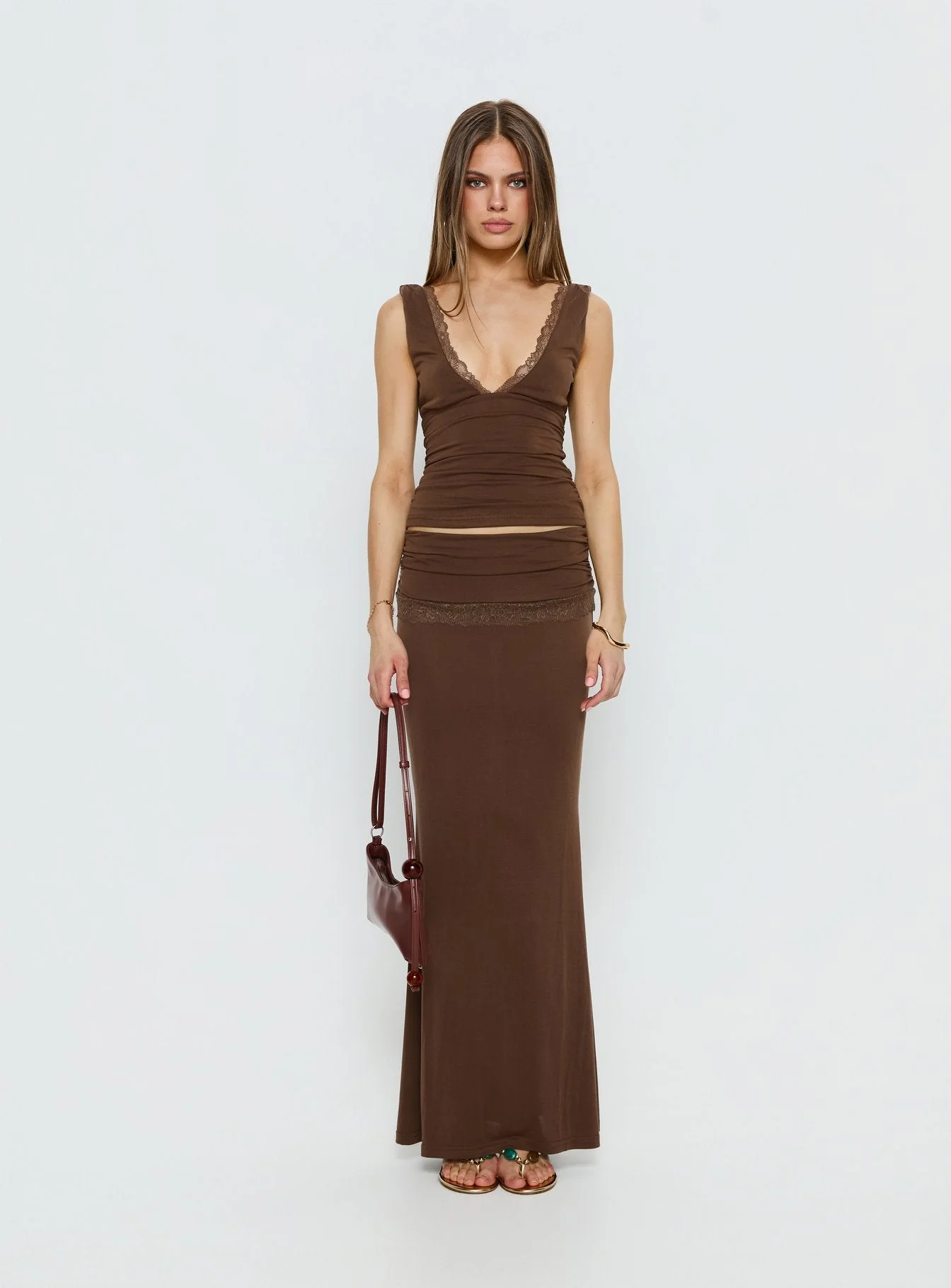 Zespri Lace Jersey Top Brown - Image 7