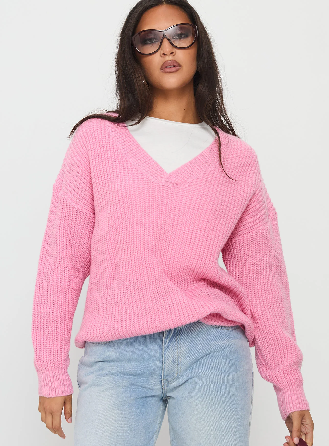 Zoea V Neck Knit Sweater Pink - Image 2